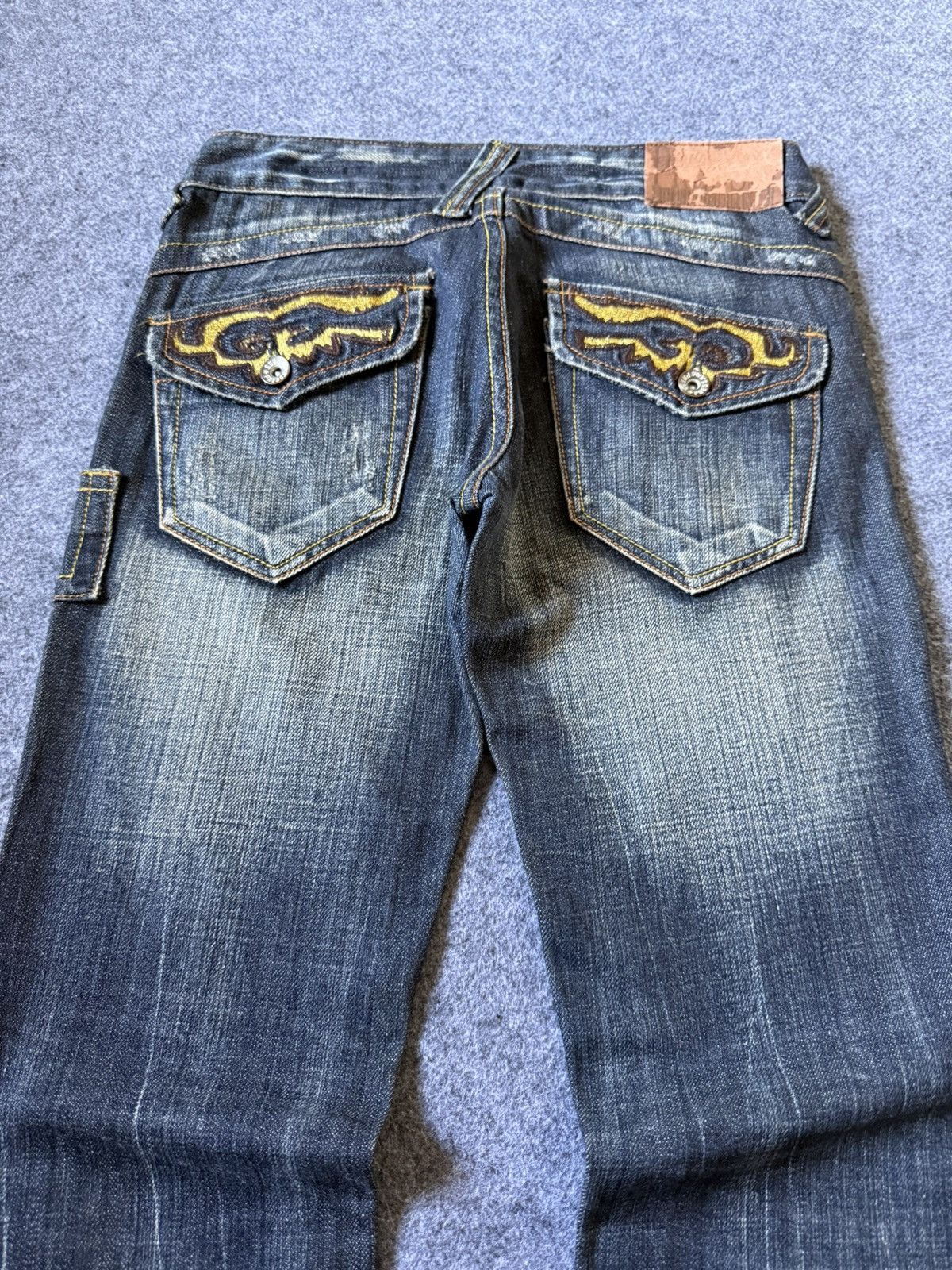 If Six Was Nine Press Japan Embroidered Tribal Paneled Spiral Flared Jeans Size US 27 - 3 Thumbnail