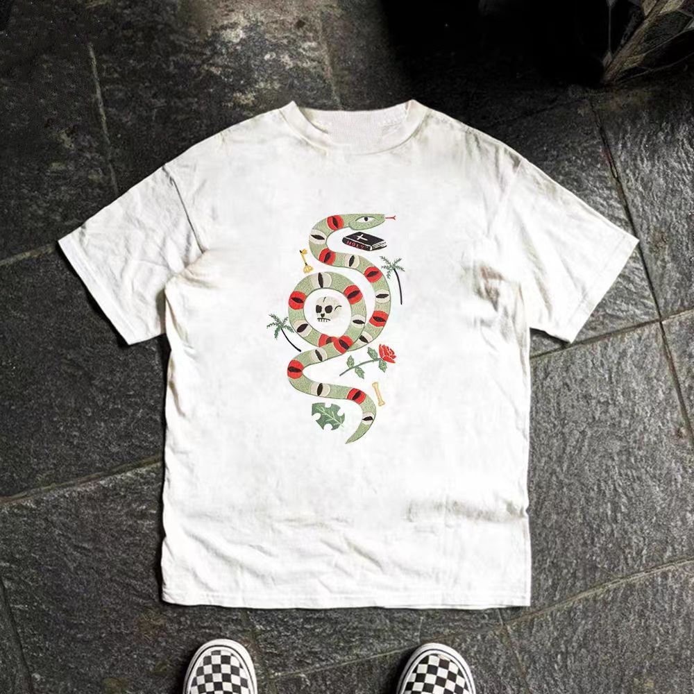 Vintage White Washed Vintage Snake Print T-Shirt Size US M / EU 48-50 / 2 - 1 Thumbnail