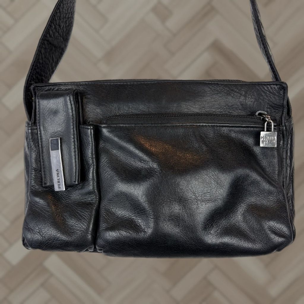 Vintage VINTAGE Perlina Leather Purse Shoulder Bag Black 90s Y2K Women Medium Leather Purse Shoulder Bag Vintage Style Mens Womens Girls Size ONE SIZE - 1 Thumbnail