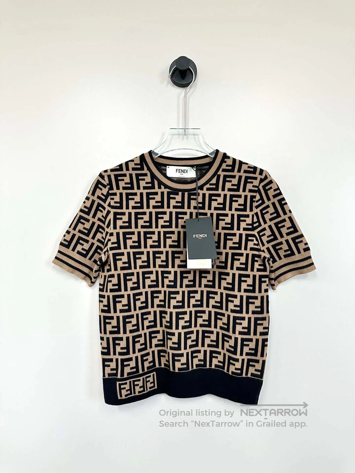 Fendi FENDI Brown Monogram All-over Printed Logo Knit Short Slee Size XS / US 0-2 / IT 36-38 - 1 Thumbnail