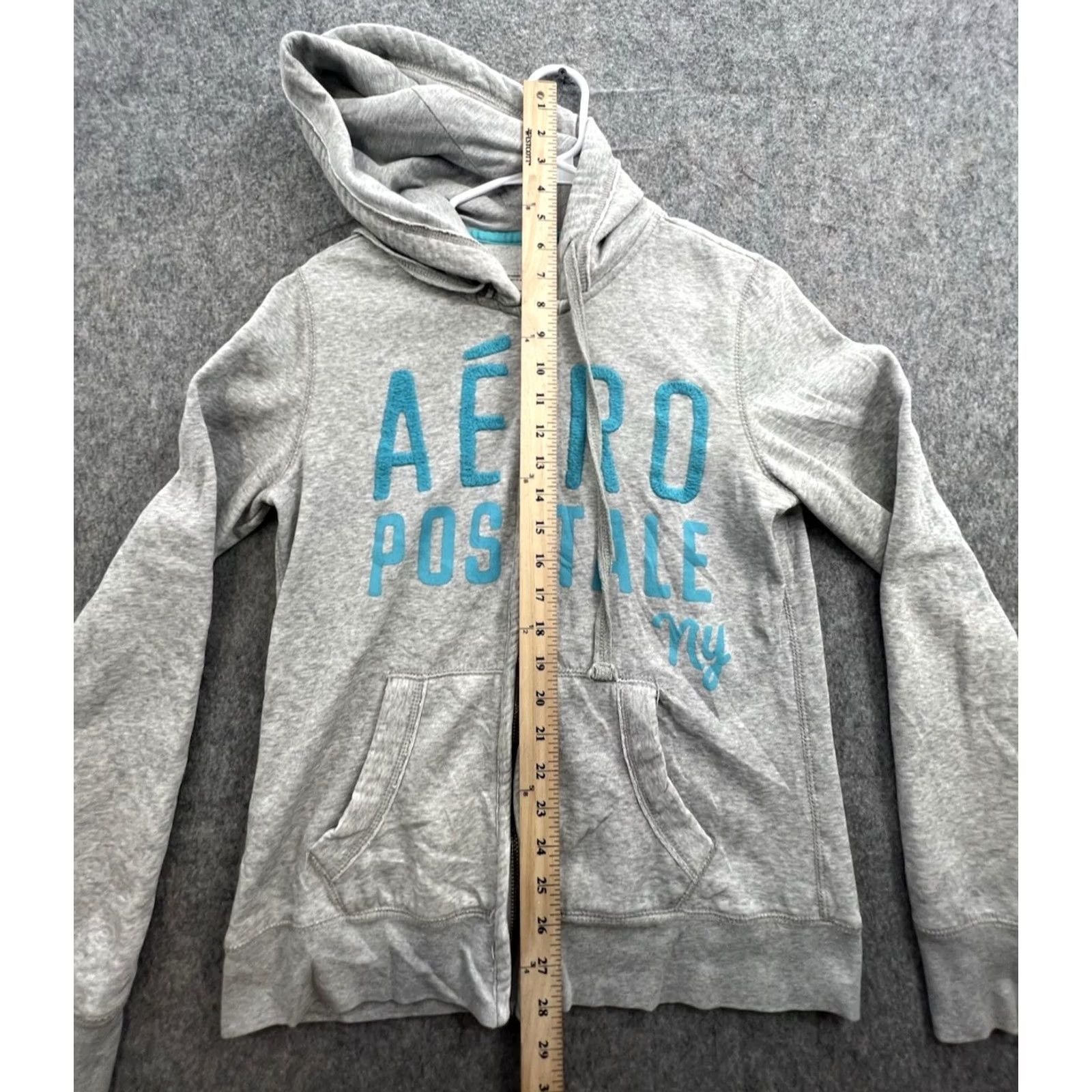 Vintage VINTAGE Aeropostale Zip Up Hoodie Gray Teal Embroidered Stitched On Women's Size L Size L / US 10 / IT 46 - 3 Thumbnail