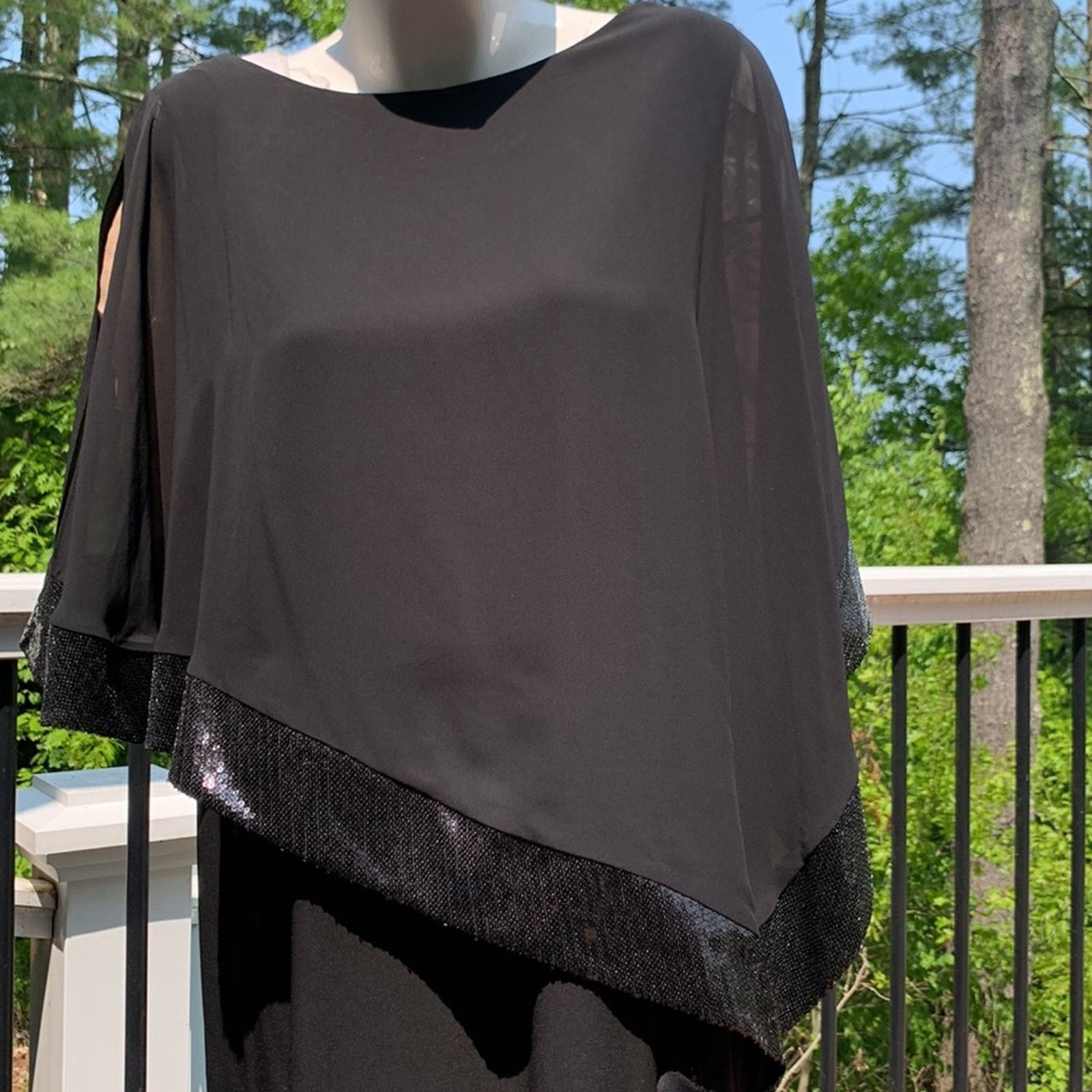 Vintage R&M Richard Black Gown Occasion Dress with Chiffon Cape Size XXL / US 16-18 / IT 52-54 - 3 Thumbnail