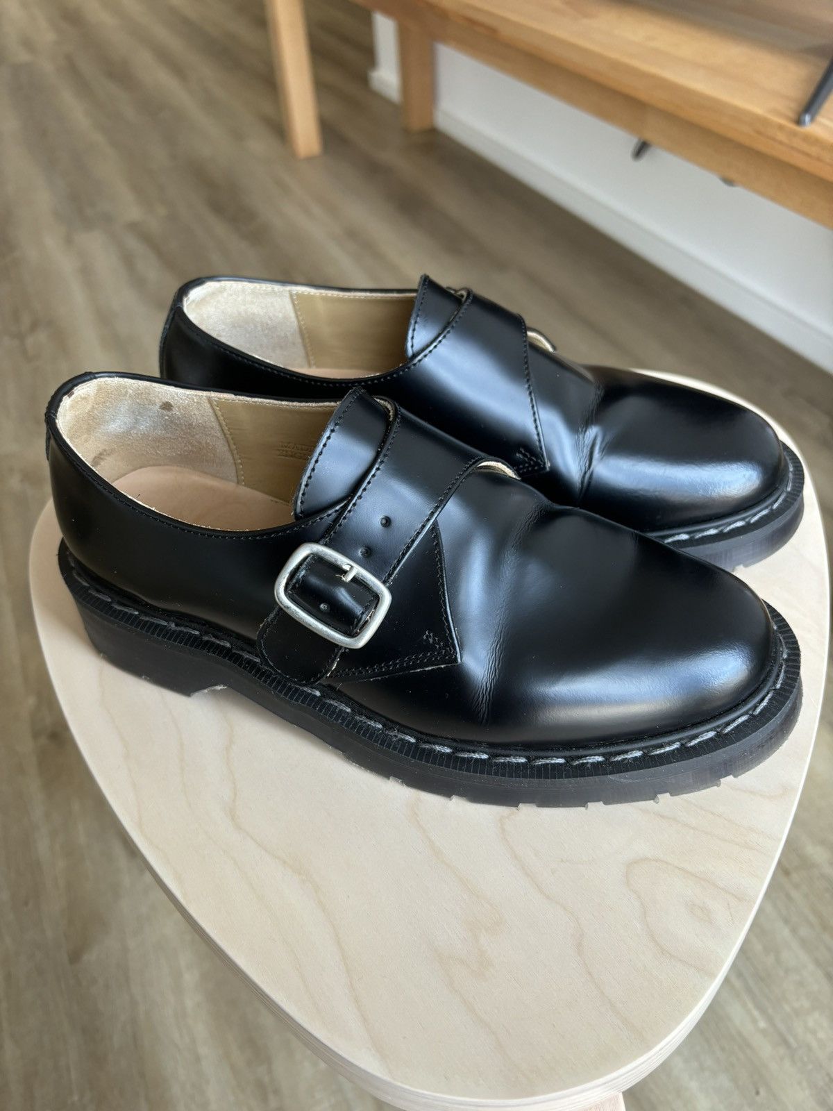 Solovair Black Hi-Shine Single Buckle Monk Shoe