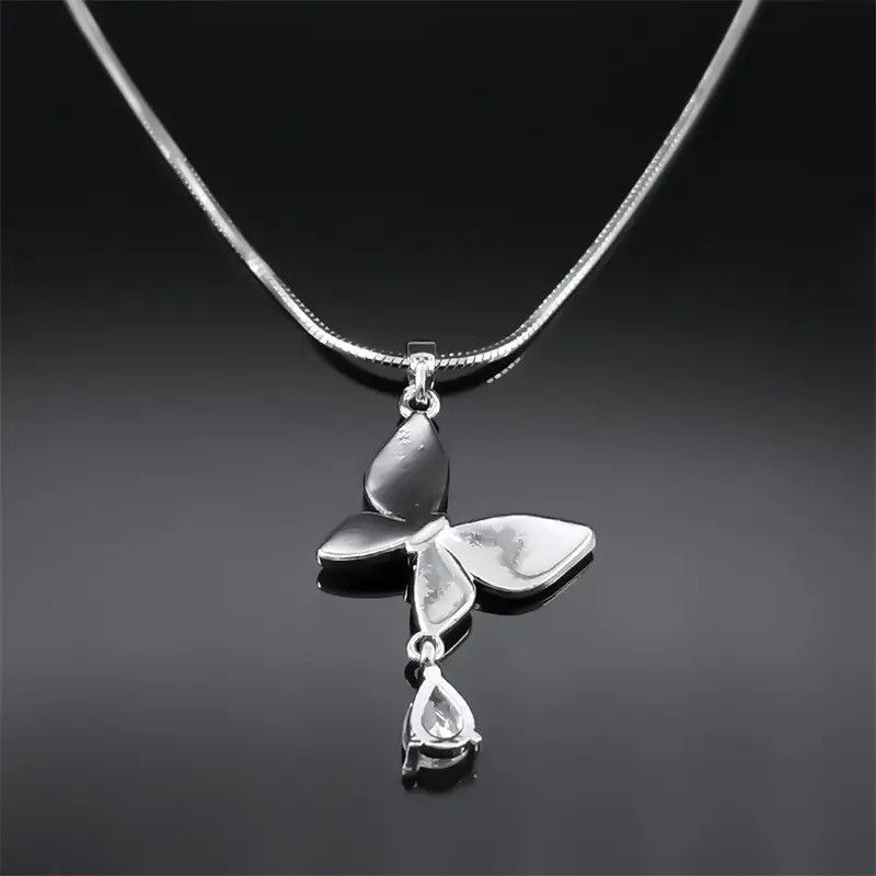 Jewelry Butterfly Water Drop Copper Pendant Necklace Size ONE SIZE - 5 Thumbnail