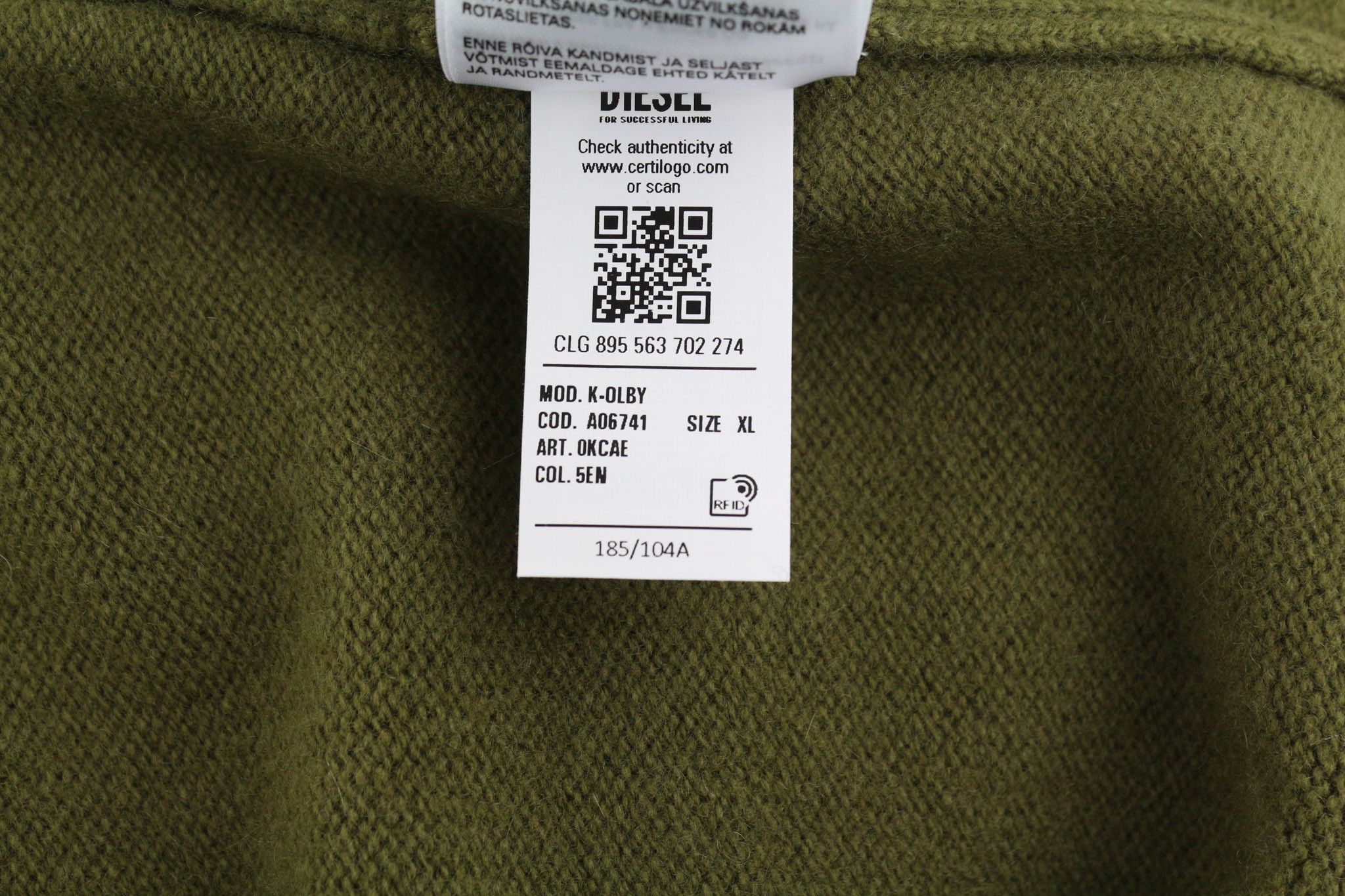 Diesel K-OLBY XL Wool Cashmere Crew Green Jumper 40124 Size US XL / EU 56 / 4 - 11 Thumbnail