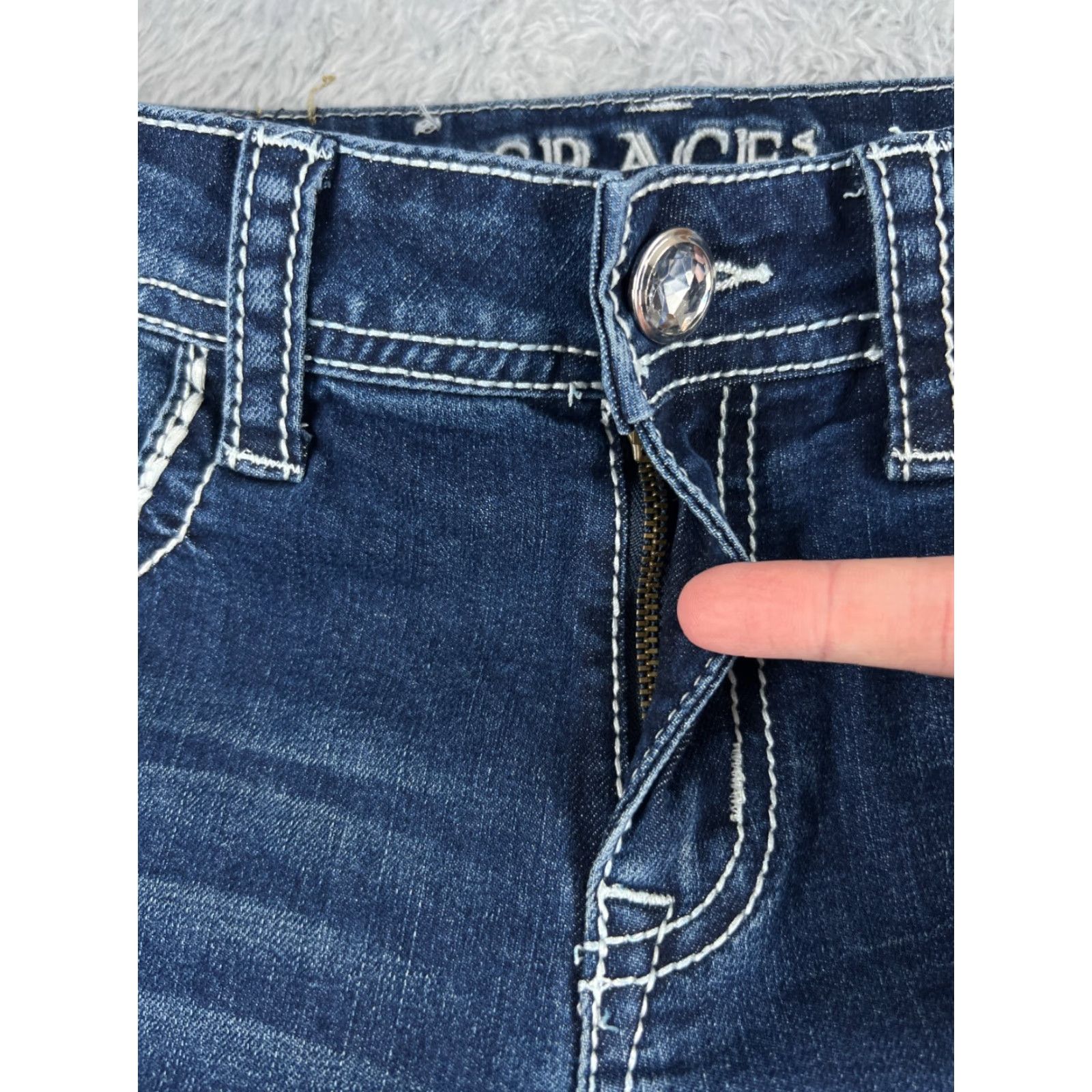 Grace in LA Grace In LA Jeans Womens 5 Blue Denim Low Rise Bling Embellished Cotton Blend Flared 5-Pocket Design Jeans Womens Size 27" / US 4 / IT 40 - 5 Thumbnail