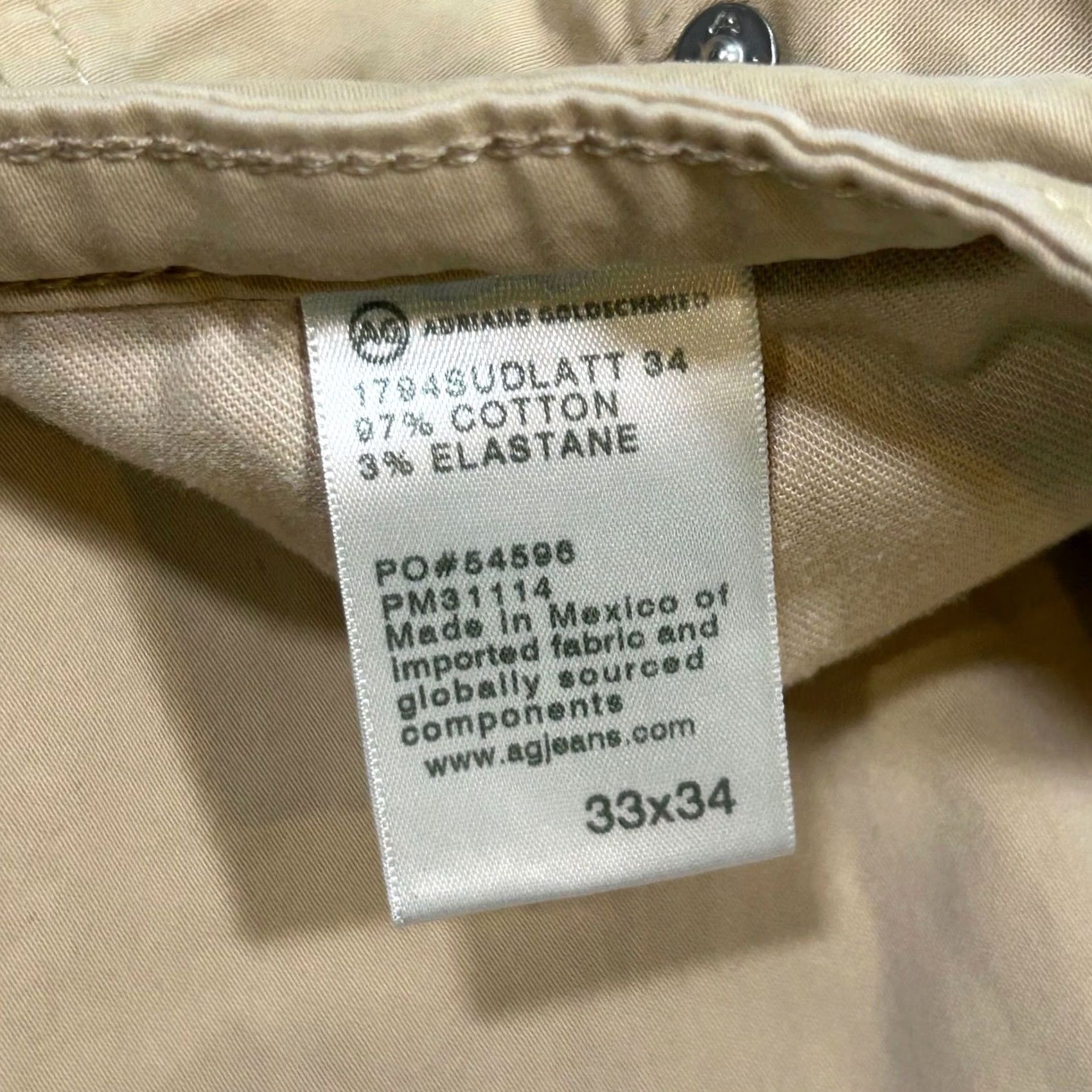 Vintage AG Adriano Goldschmied Everett Slim Straight Chino Pants Khaki Mens 33x34 Size US 33 - 7 Thumbnail