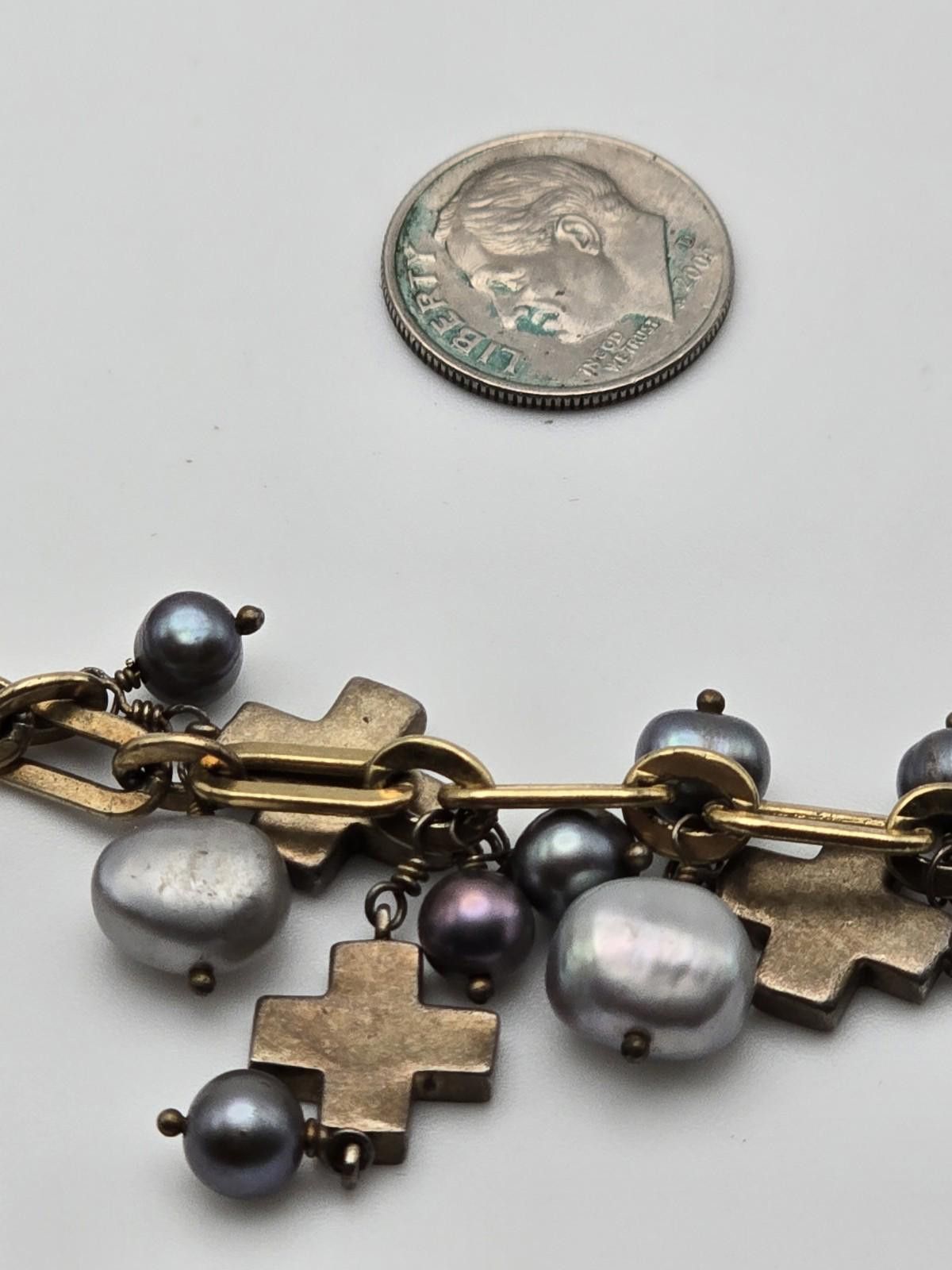 The Unbranded Brand 14k Gold Sterling Baroque Pearl Cross Necklace 20" Paperclip Size ONE SIZE - 6 Thumbnail
