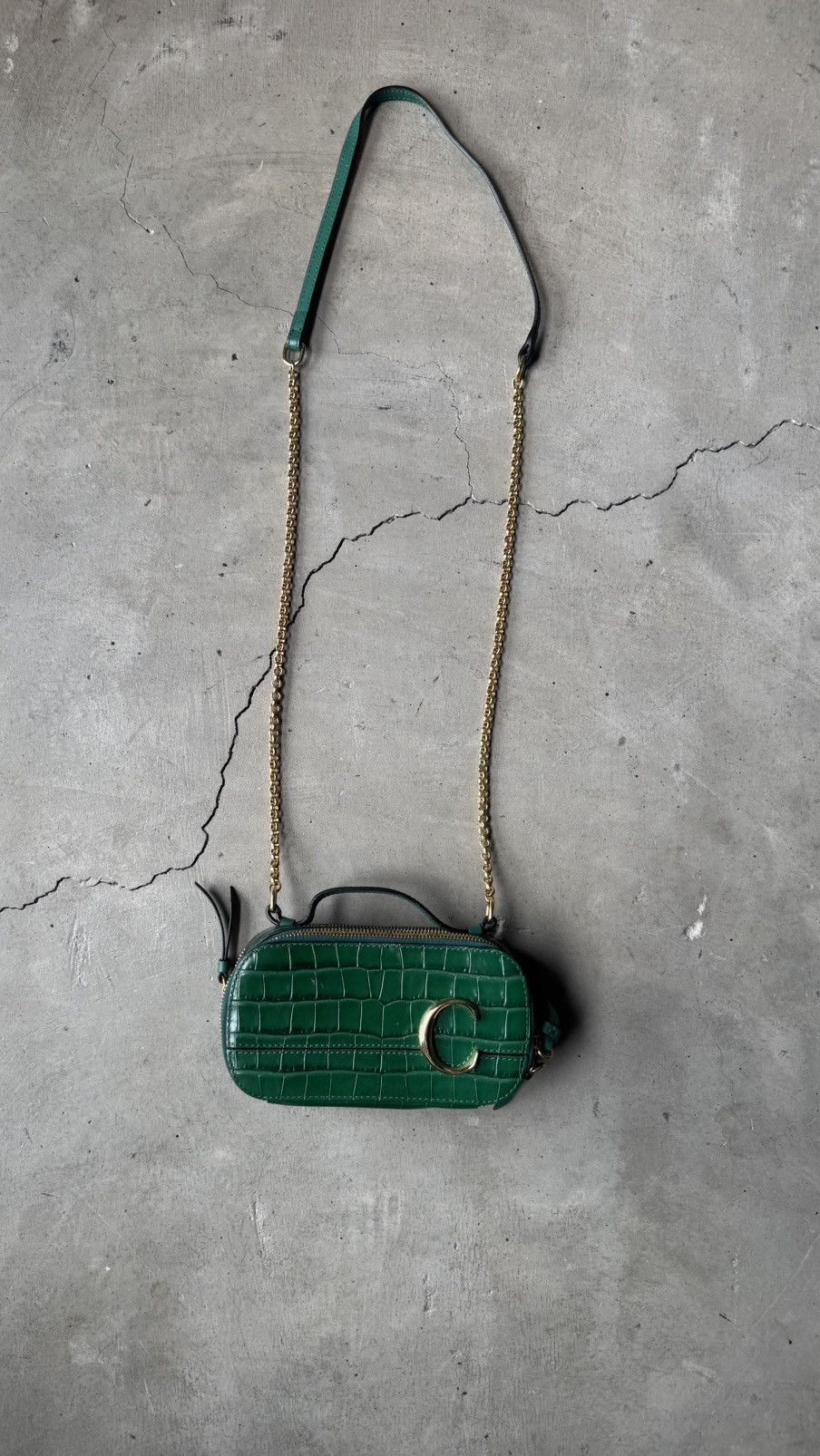 Chloe Chloe Green Croc Embossed Leather Mini C Vanity Shoulder Bag Size ONE SIZE - 3 Thumbnail
