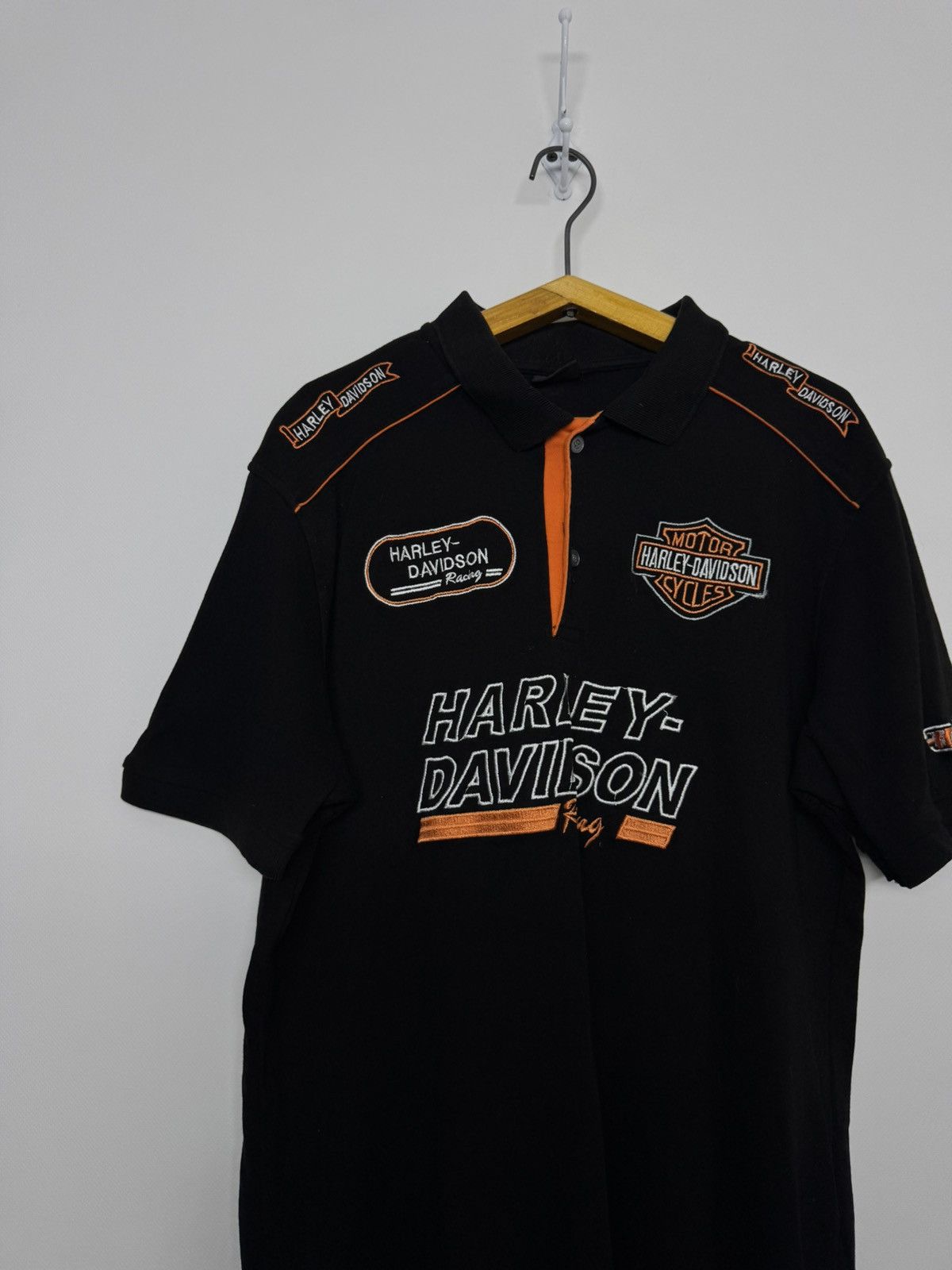 Harley Davidson Vintage Harley Davidson Motorcycle Sleeve Polo Shirt Size US XL / EU 56 / 4 - 6 Thumbnail