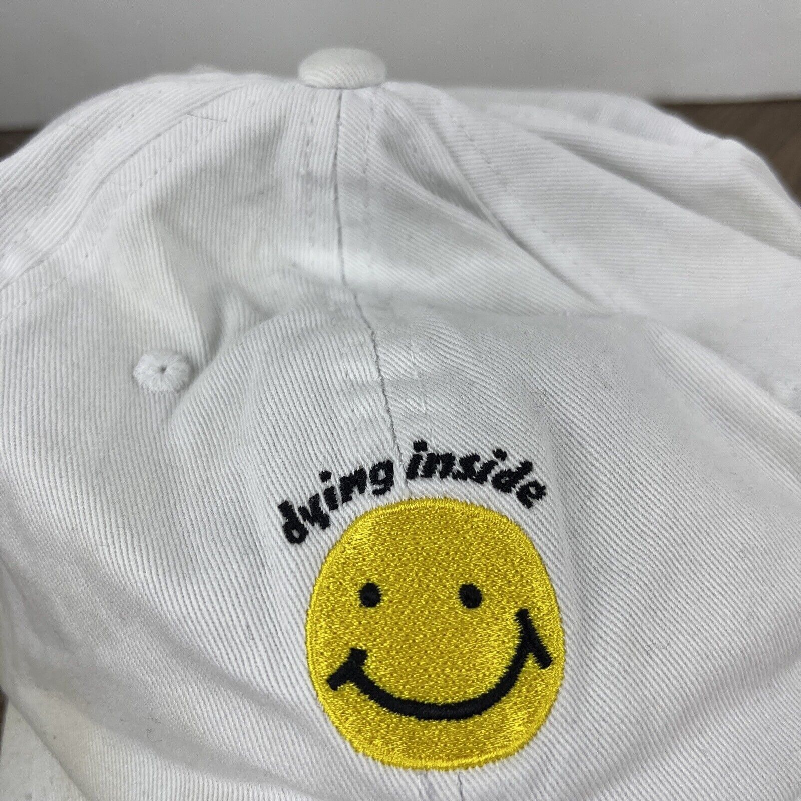 Other Dying Inside Hat Smiley Face White Hat Adjustable Adult Size Size ONE SIZE - 7 Thumbnail