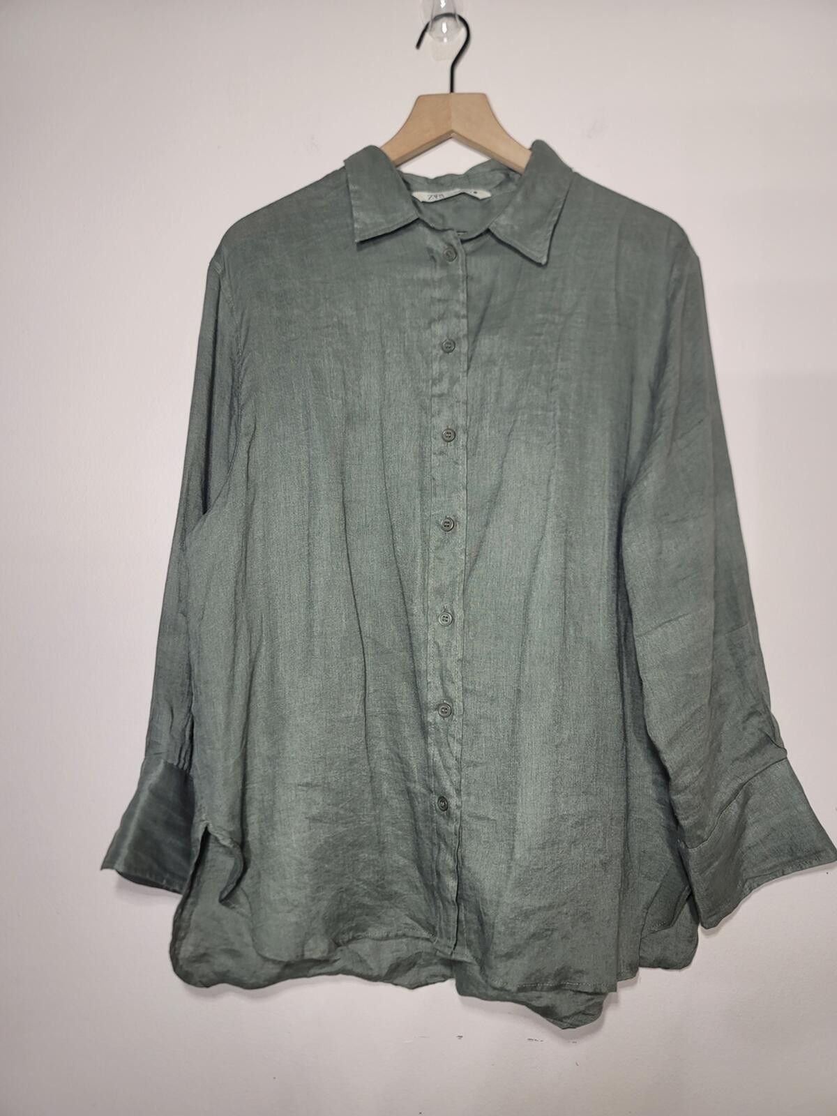 Zara Zara Linen Oversized Shirt Coastal Minimal Sz L Quiet Lux Size L / US 10 / IT 46 - 1 Thumbnail
