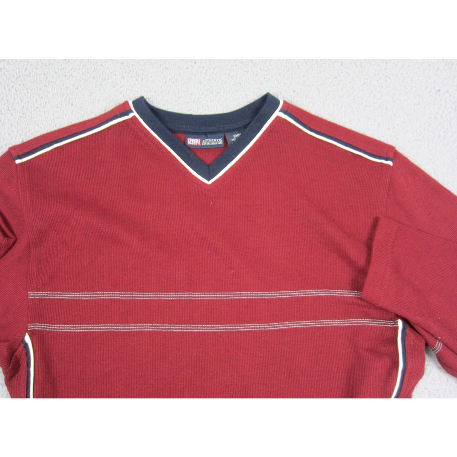 Faded Glory VINTAGE Faded Glory Shirt Mens S Red Knit V-Neck Striped Long Sleeve Thermal Shirt Size US S / EU 44-46 / 1 - 2 Thumbnail