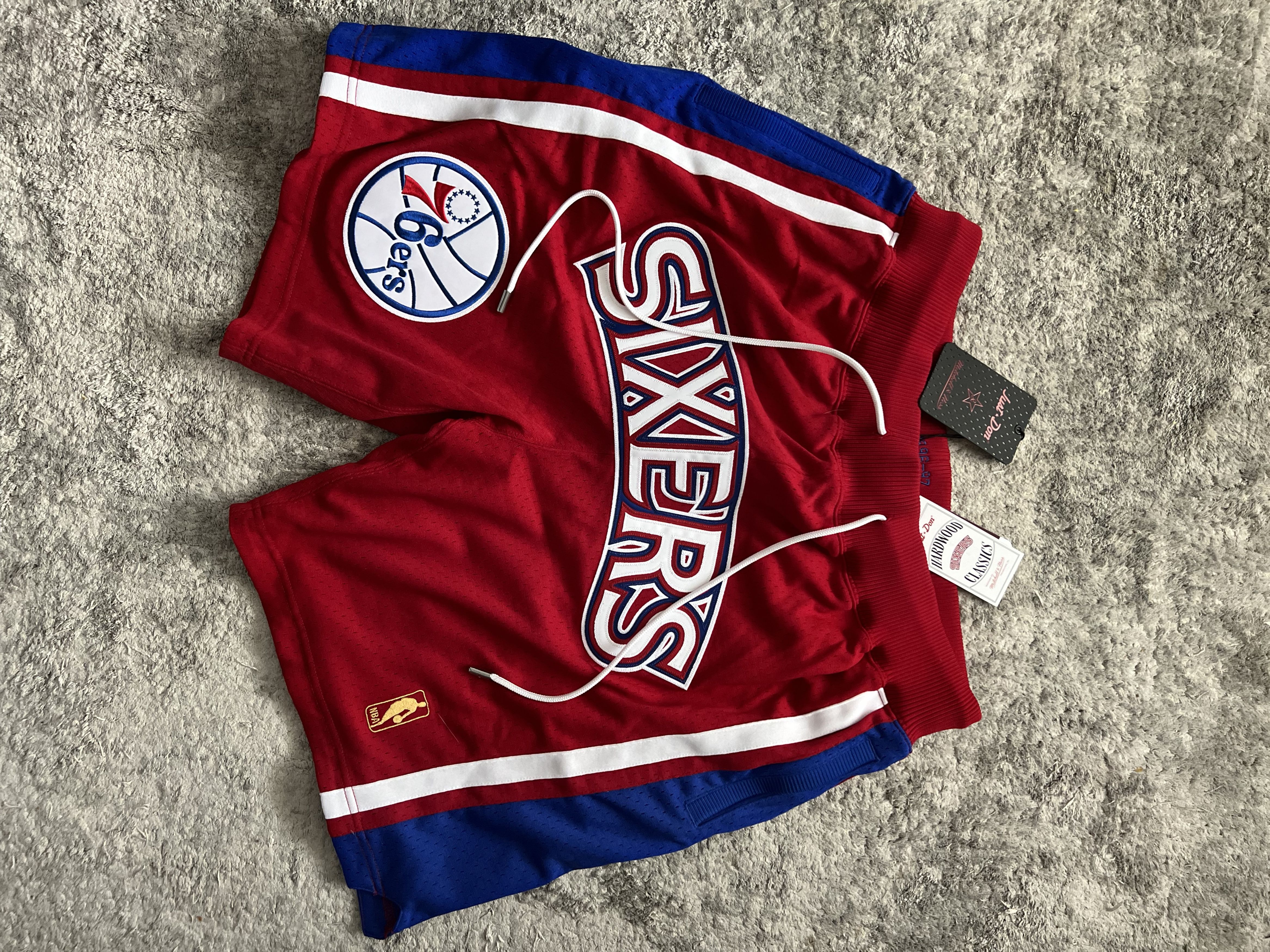 Image of Philadelphia 76Ers Just Don X Mitchell & Ness Nba Shorts L in Red, Men's (Size 34)