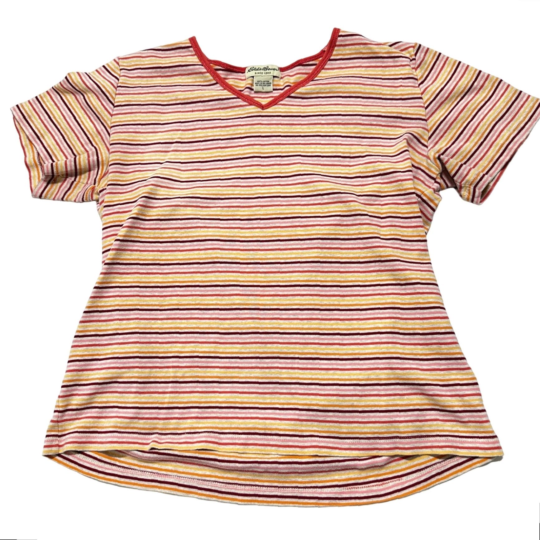 Eddie Bauer VINTAGE Eddie Bauer Tee Shirt L Red Pink Yellow Orange Short Sleeves V Neck 90s Women Size L / US 10 / IT 46 - 2 Thumbnail