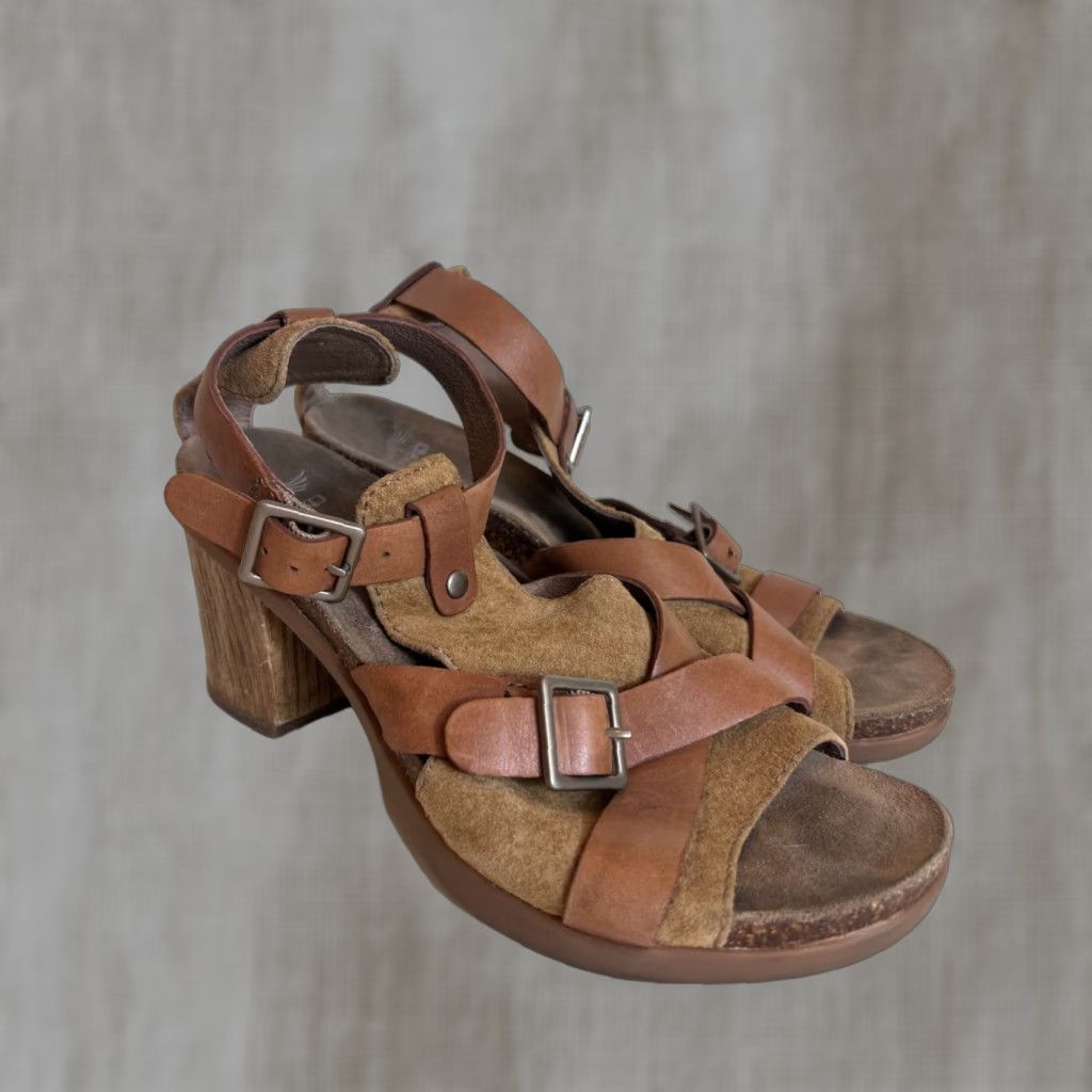 Dansko DANSKO Dominique Leather Suede Chunky Heel Sandal Womens EU 38/US 7.5 Brown Leather Size US 8 / IT 38 - 1 Thumbnail