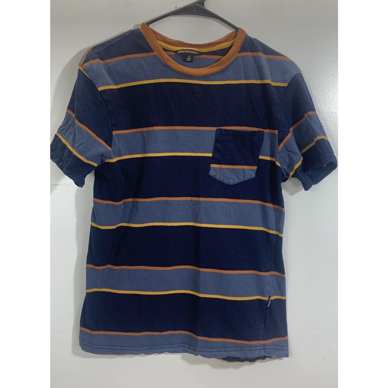 Vintage Distortion Mens T-Shirt Size S Short Sleeve Pocket Crew Neck Blue 100% Cotton Striped Modern Basic Vintage No Size US S / EU 44-46 / 1 - 2 Thumbnail