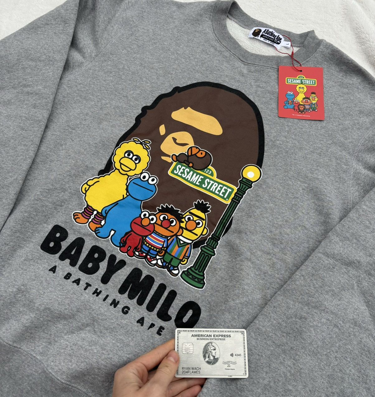 Bape Bape x Baby Milo x Sesame Street Collection Grey Crewneck Size US L / EU 52-54 / 3 - 2 Thumbnail