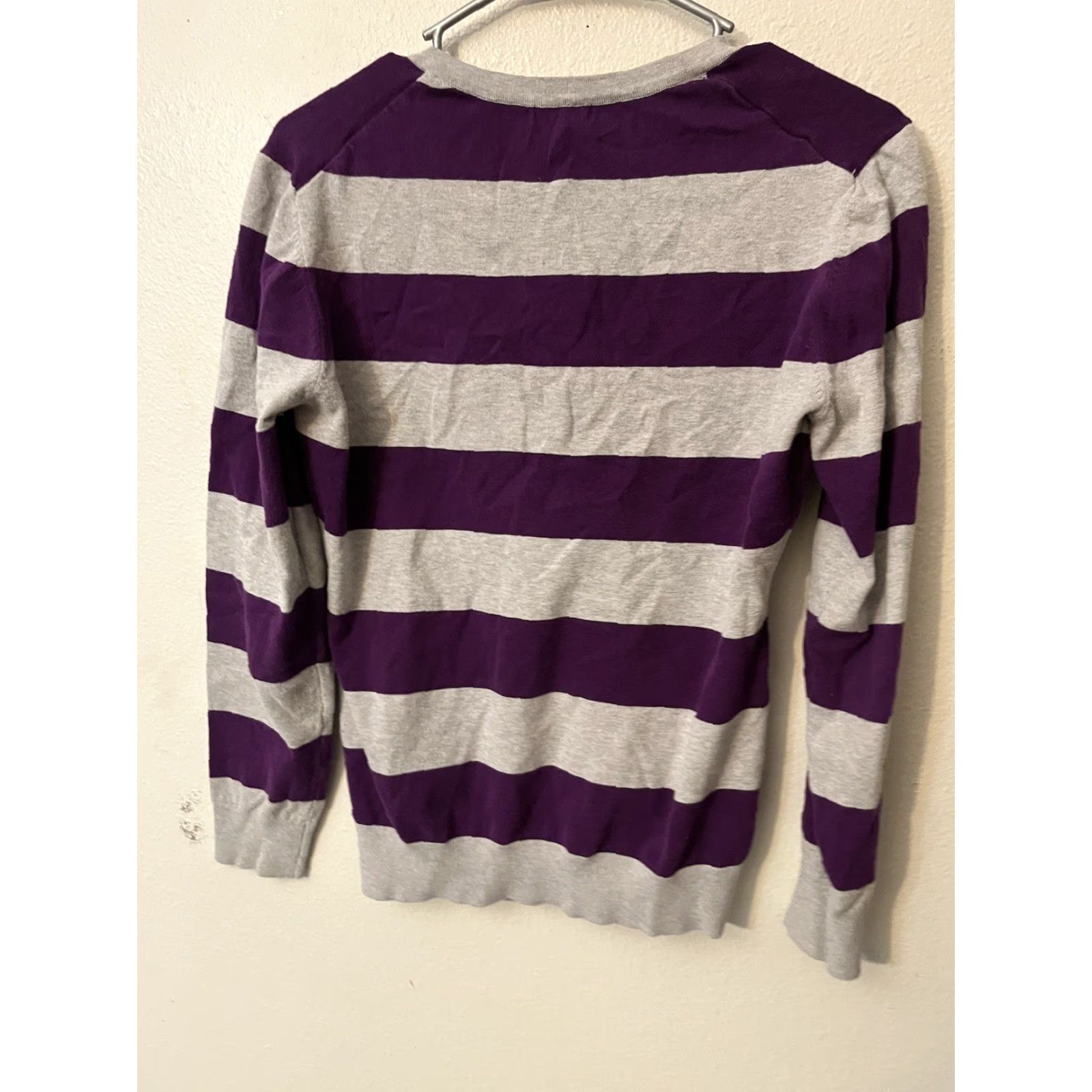 Vintage US Polo Assn. Sweater Striped Knit V-Neck Women's Large Purple Gray Pullover Cable-Knit Knitwear Shirt Modern Vintage: No Size L / US 10 / IT 46 - 2 Thumbnail