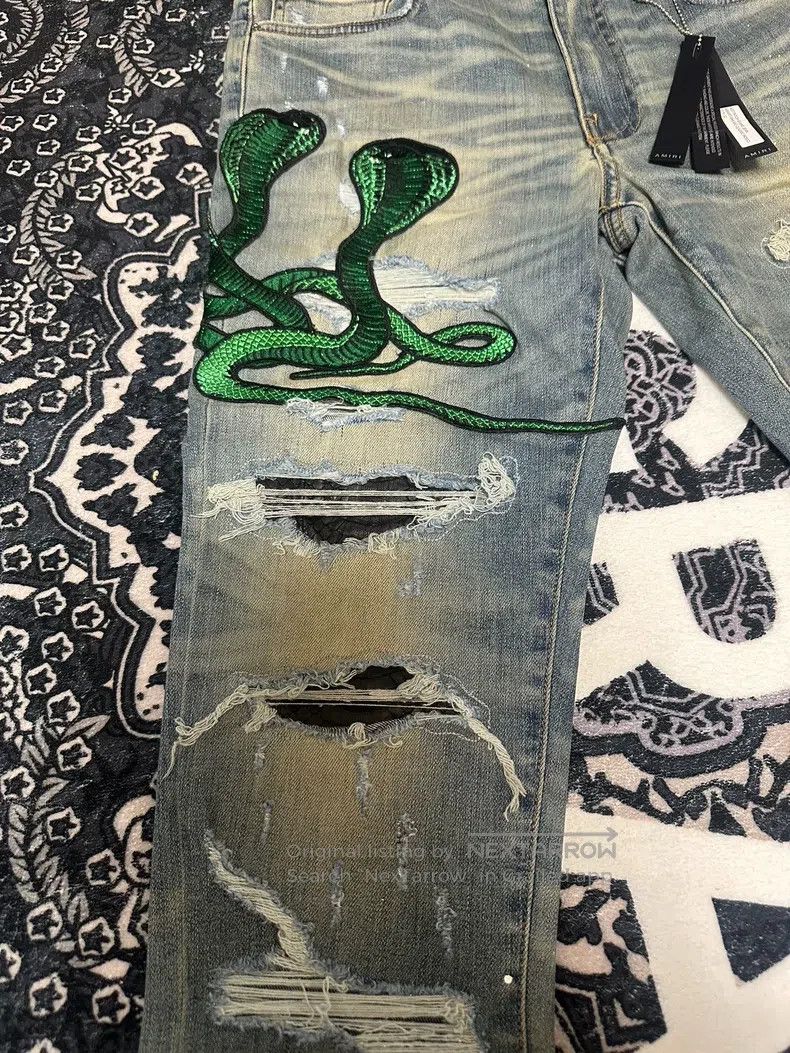 Amiri Amiri Classic Embroidered Patchwork Destroyed Blue Denim P Size US 32 / EU 48 - 4 Thumbnail