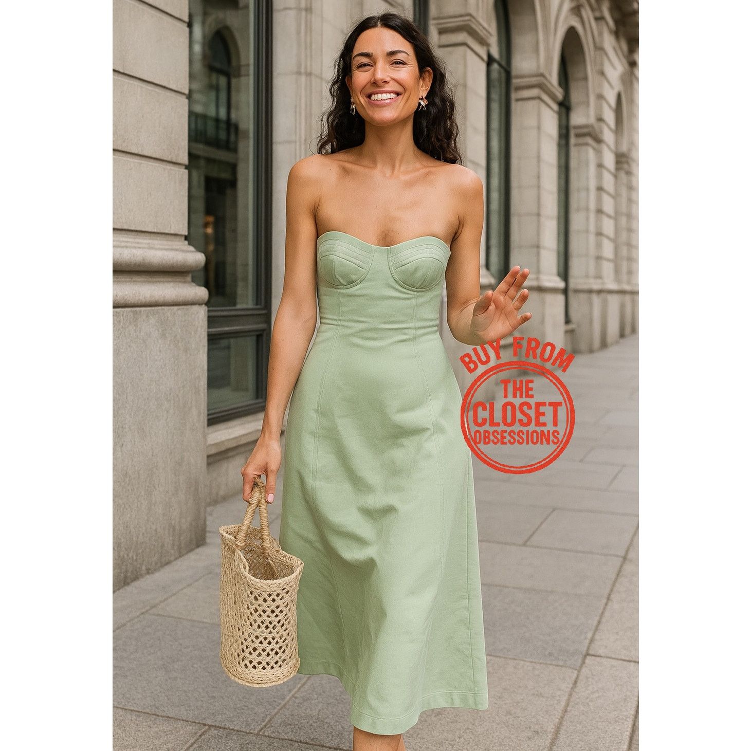Mango MANGO Strapless Corset A-Line Midi Dress NWT — Green Size M / US 6-8 / IT 42-44 - 1 Thumbnail