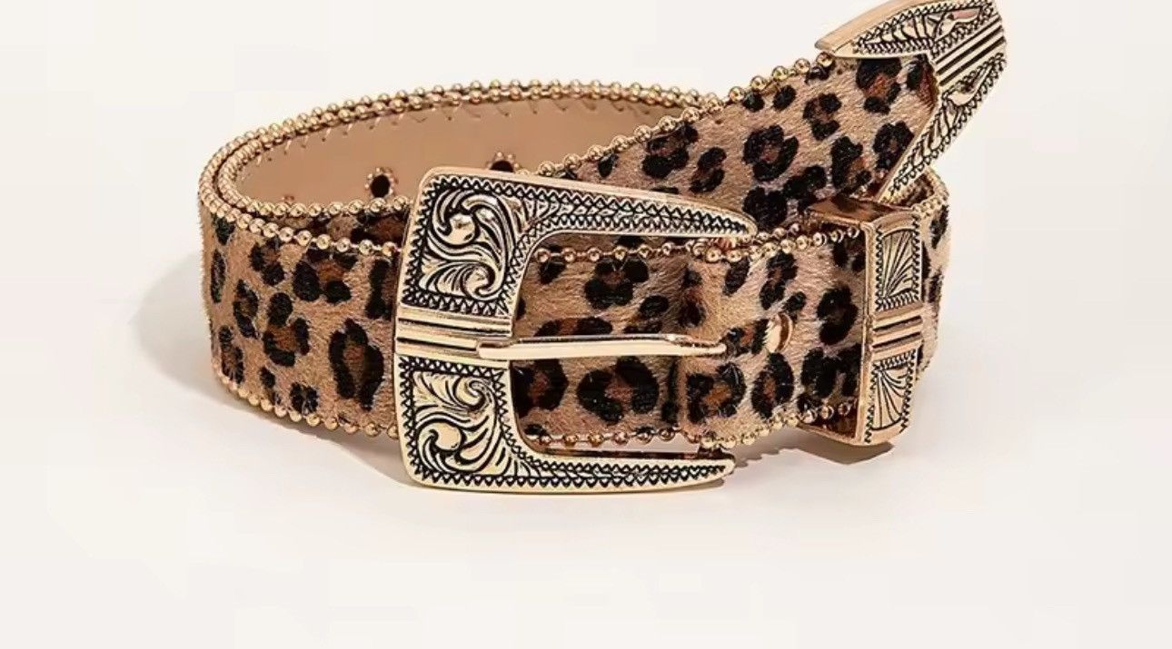 Other Punk Designer Streetwear Leopard Print PU Leather Belt Size ONE SIZE - 3 Thumbnail