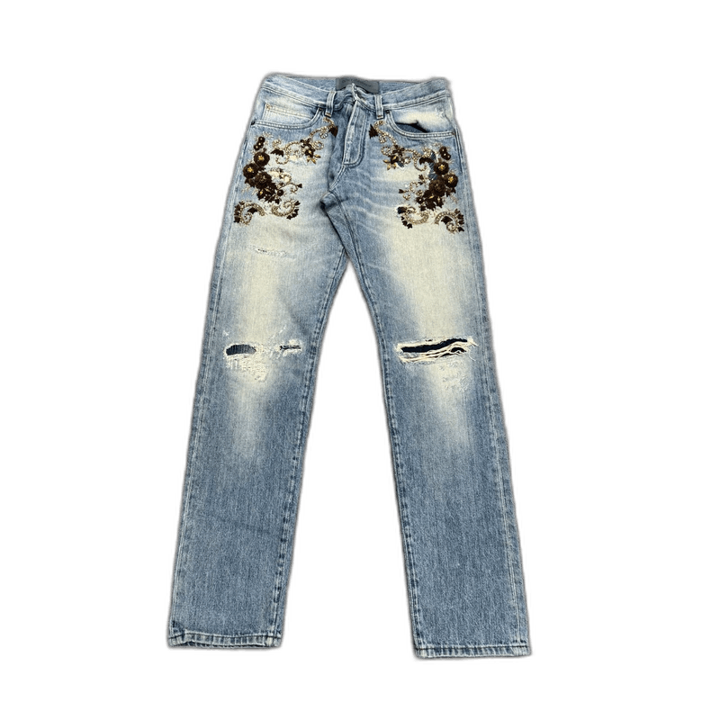Dolce & Gabbana DG rhinestone embroidered distressed jeans Size US 44 / EU 60 - 1 Thumbnail