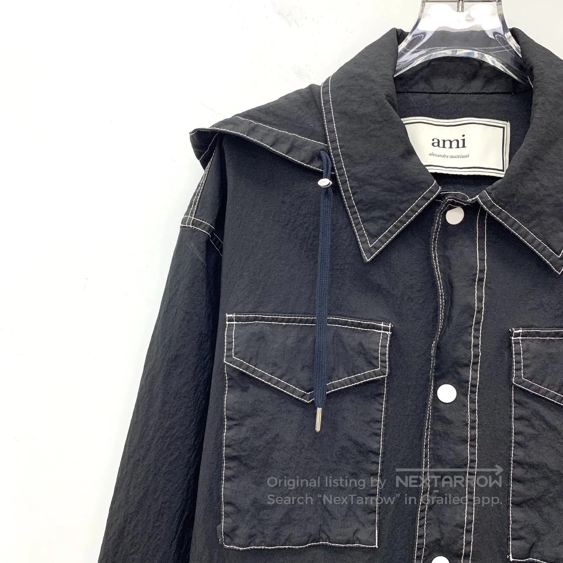 AMI Ami Black Hooded Multi-pocket Trench Coat. Size US M / EU 48-50 / 2 - 3 Thumbnail