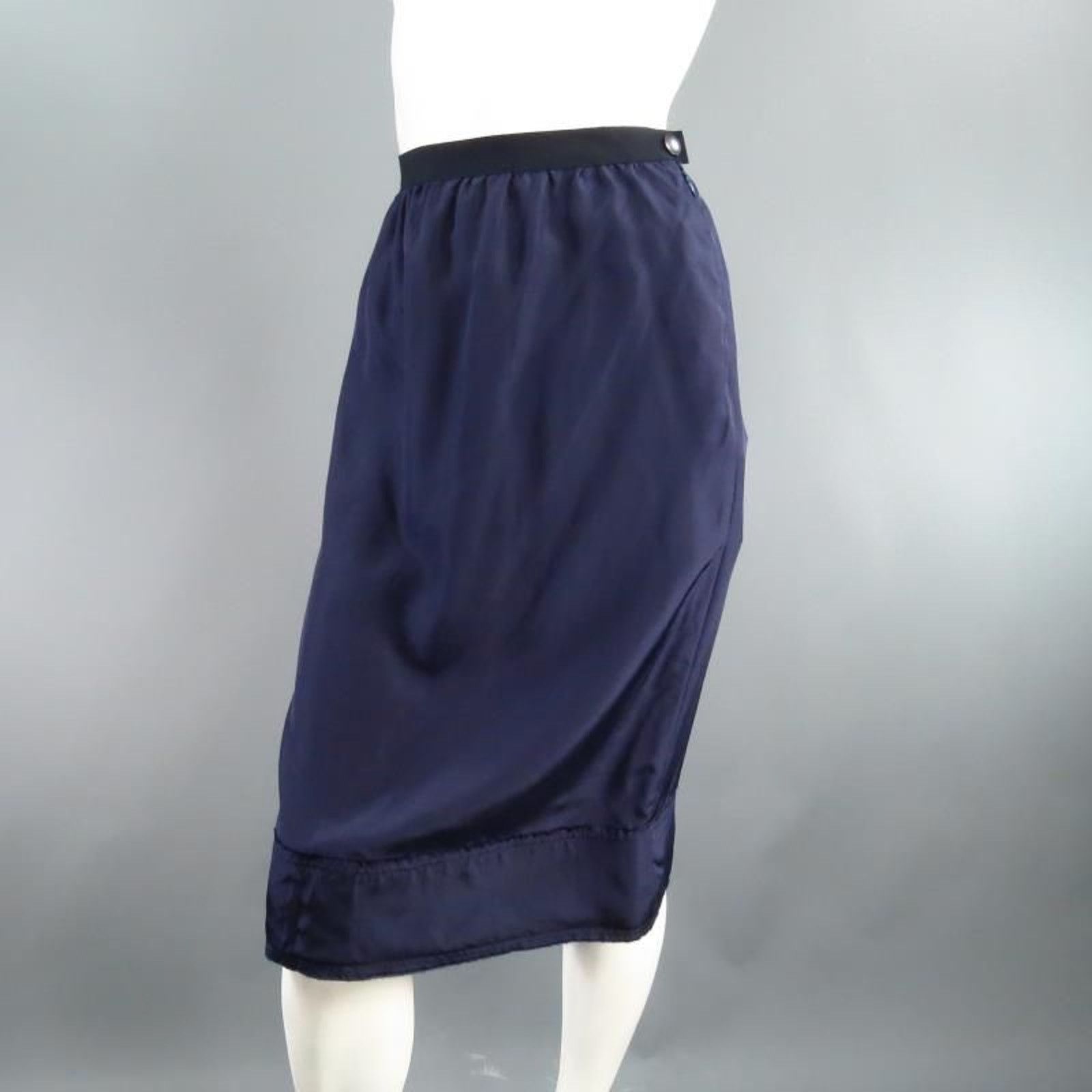 Lanvin SS/S 2008 Size US 6 Navy Silk Ribbon Waist Raw Hemmed Skirt Size 28" / US 6 / IT 42 - 2 Thumbnail