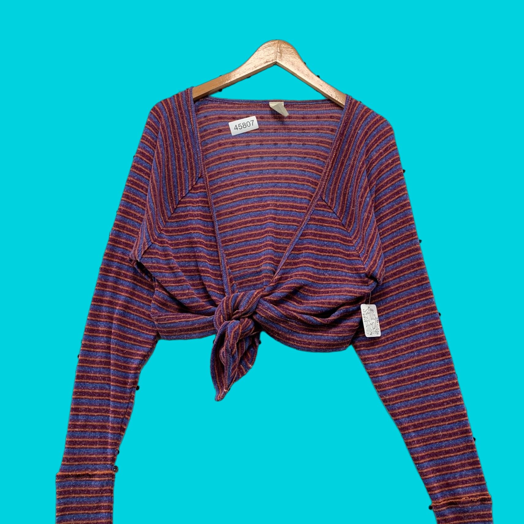 Free People Free People Blouse Women L Purple Linen Striped Cropped Tie V-Neck Casual NWT Size L / US 10 / IT 46 - 1 Thumbnail