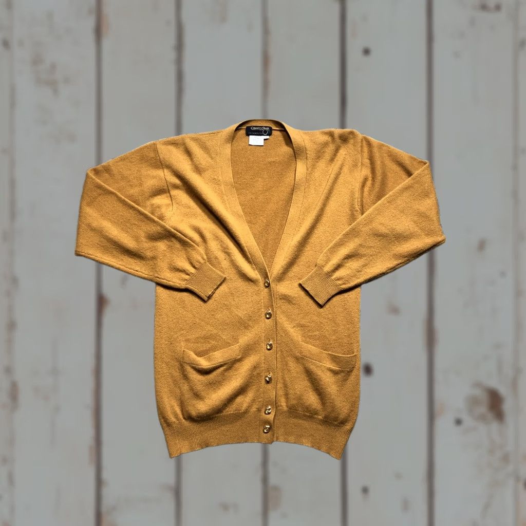 Vintage VINTAGE Country Shop Cashmeres Cardigan Sweater V-Neck Womens Small Yellow 100% Cashmere Button Pockets Knit Blended Ribbed Cuffs Size S / US 4 / IT 40 - 1 Thumbnail