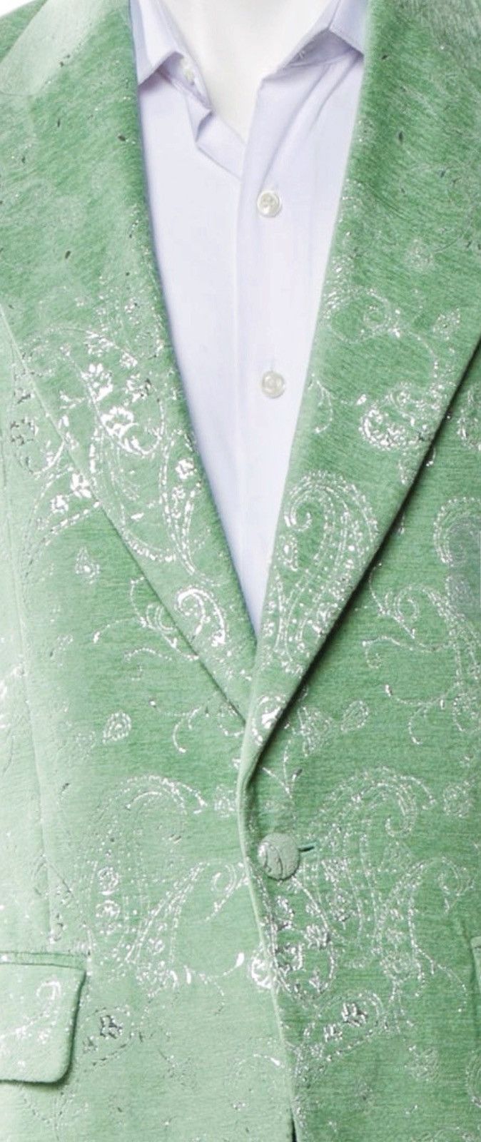 Amiri AMIRI PALE LIME VELVET JACQUARD PAISLEY LUREX TUXEDO JACKET Size 50R - 5 Thumbnail