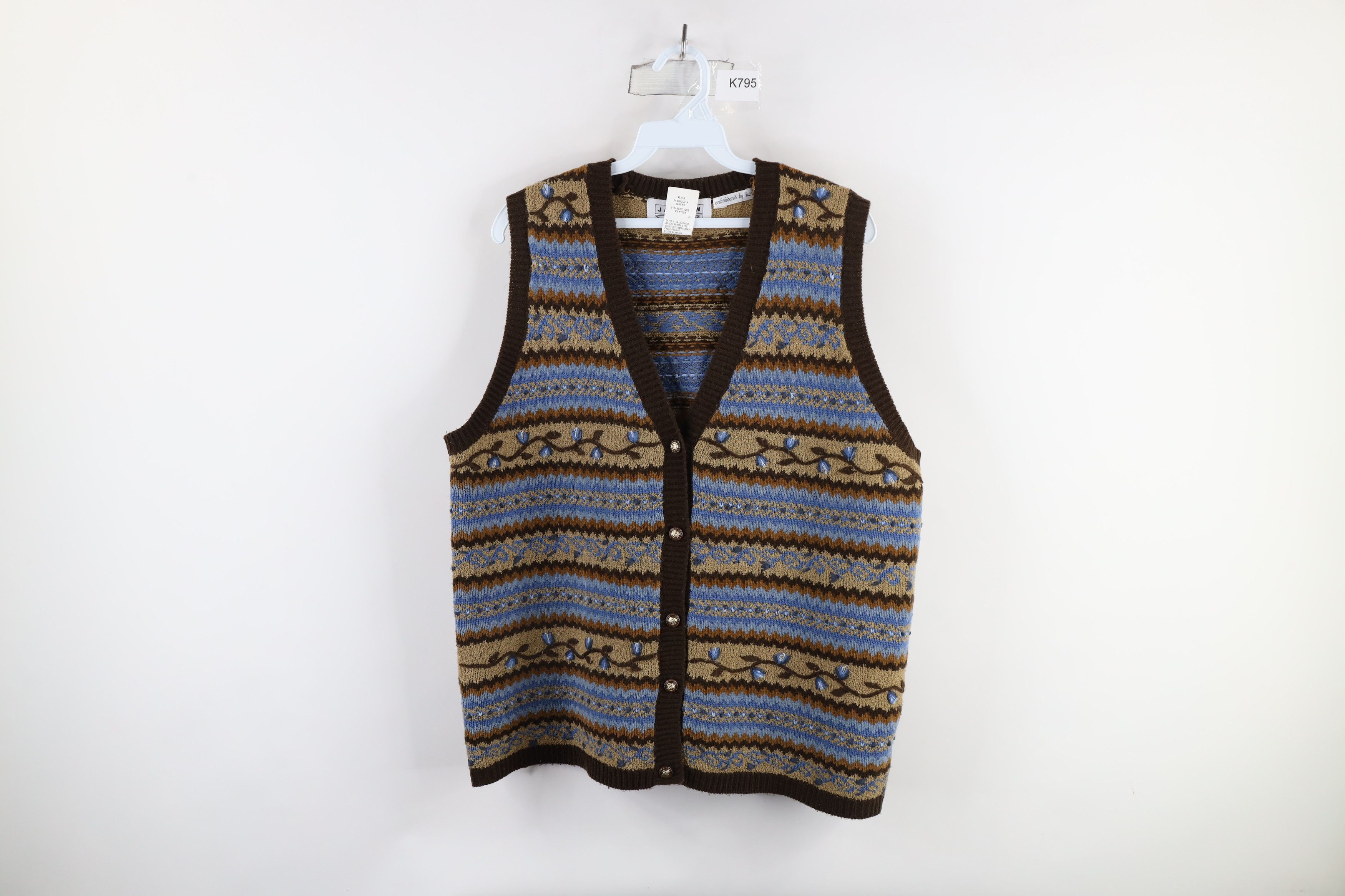 Vintage Vintage 90s Streetwear Flower Fair Isle Sweater Vest Size XL / US 12-14 / IT 48-50 - 1 Thumbnail