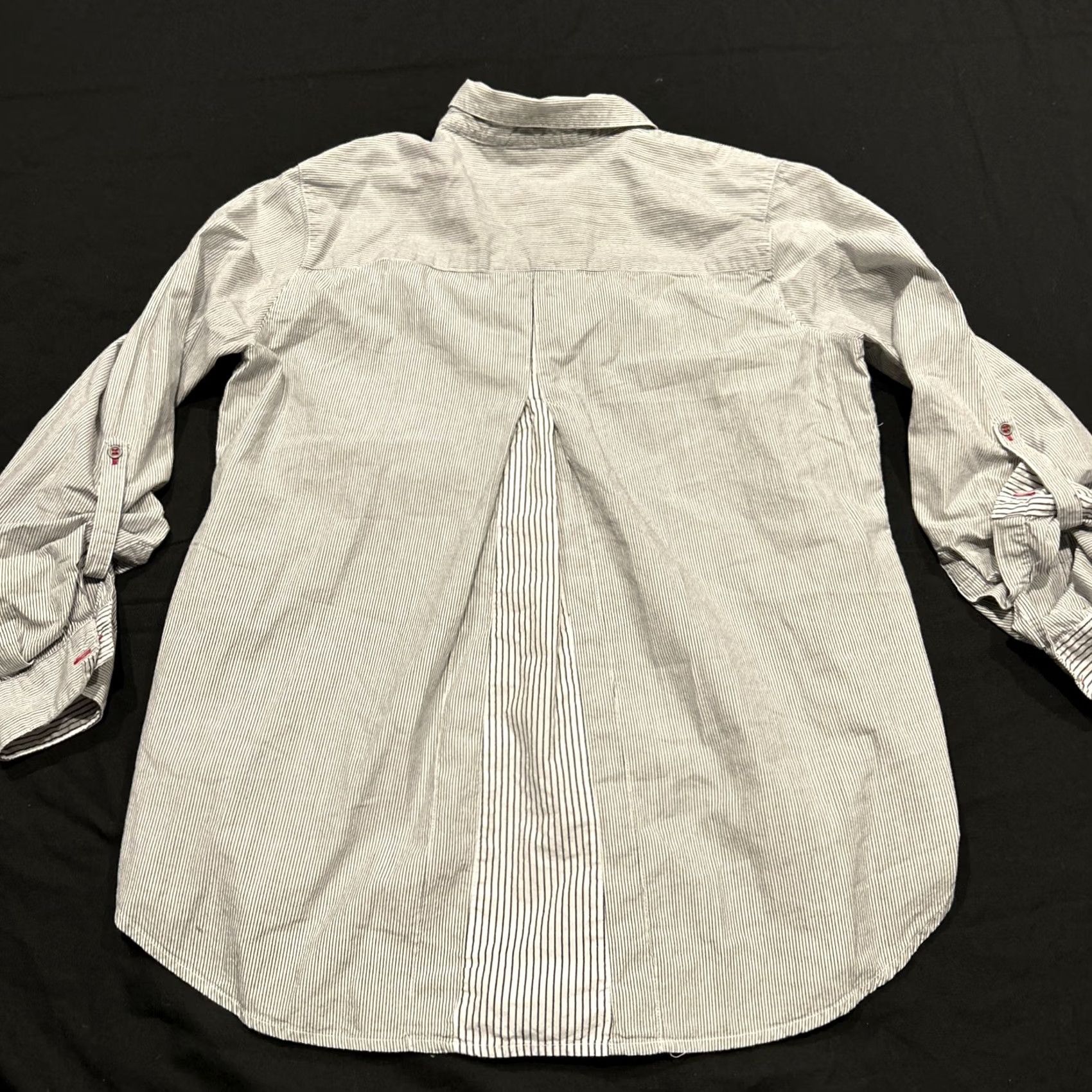 Vintage Sandra Ingrish Shirt Womens L Striped Button Up Tab Sleeve Cotton A24 Shirt Size L / US 10 / IT 46 - 3 Thumbnail