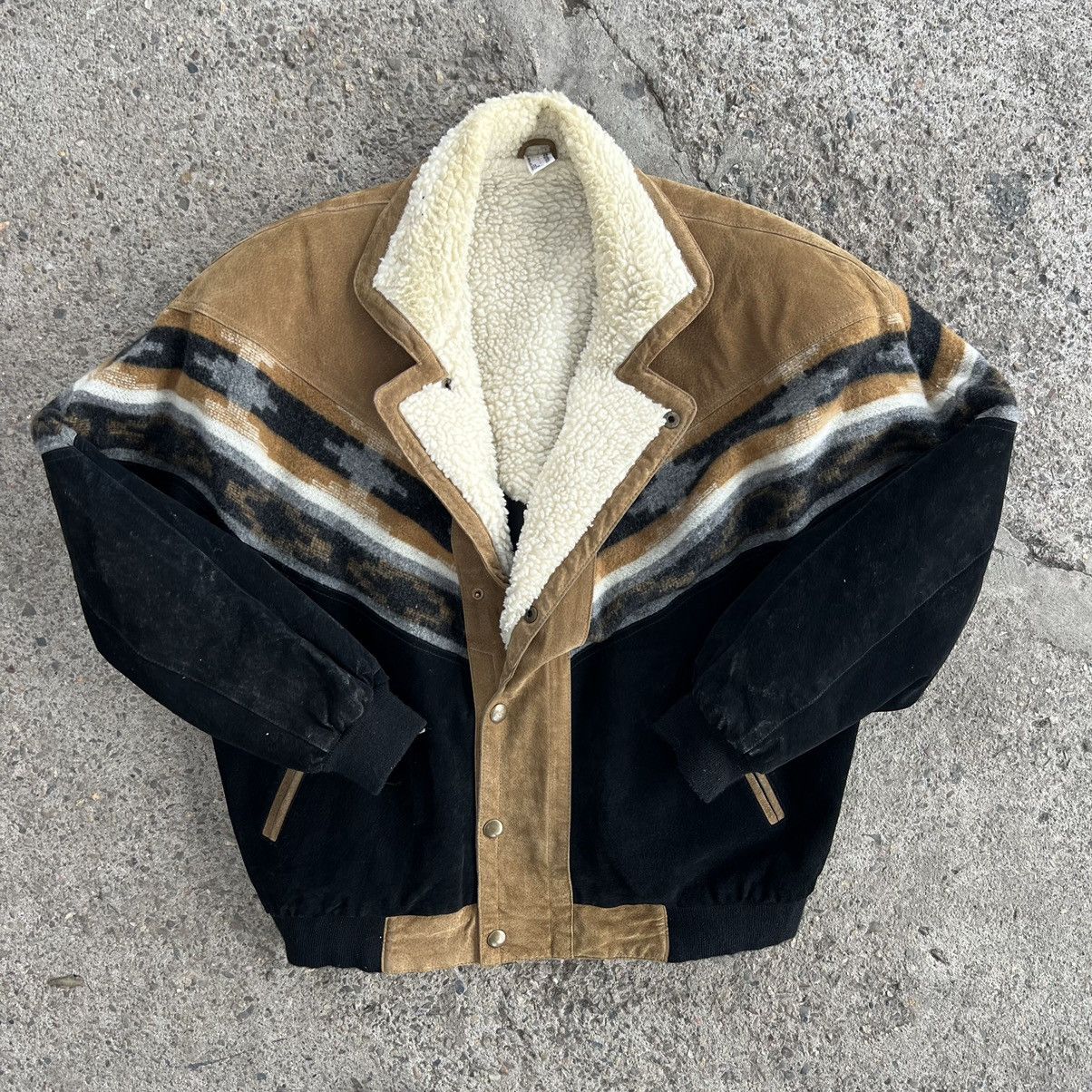 image of Leather Jacket x Vintage Bombec Leather Patchwork Button Jacket, Men's (Size Medium)