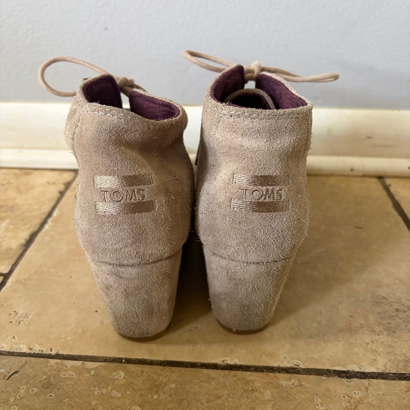 Toms Tom's Women's Kala Wedge Taupe Suede Bootie Lace Up - Size 9 Size US 9 / IT 39 - 4 Thumbnail