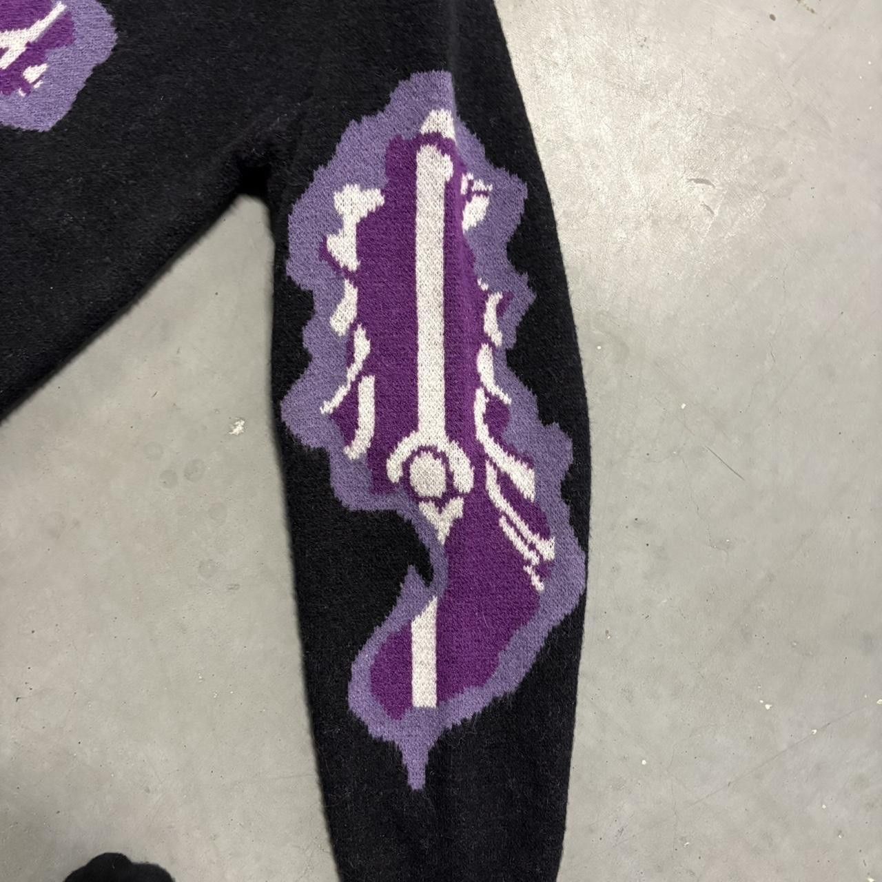 Designer × Japanese Brand Crazy Vintage Y2K/2000s Designer Skeleton Black and Purple Streetwear Custom Knitted Sweater! Size US L / EU 52-54 / 3 - 4 Thumbnail