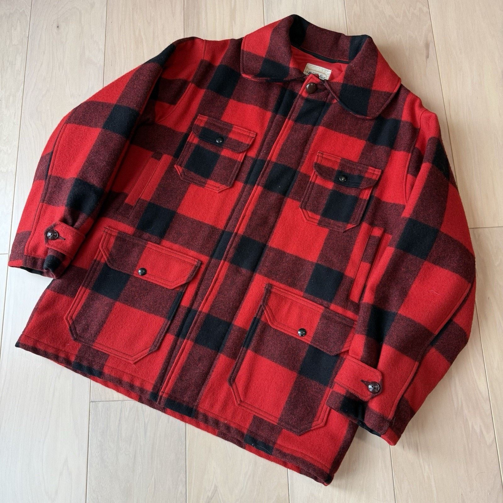 Original Montgomery Vintage Wards Western Buffalo Plaid Wool Coat 44 Red Black Size US L / EU 52-54 / 3 - 12 Thumbnail