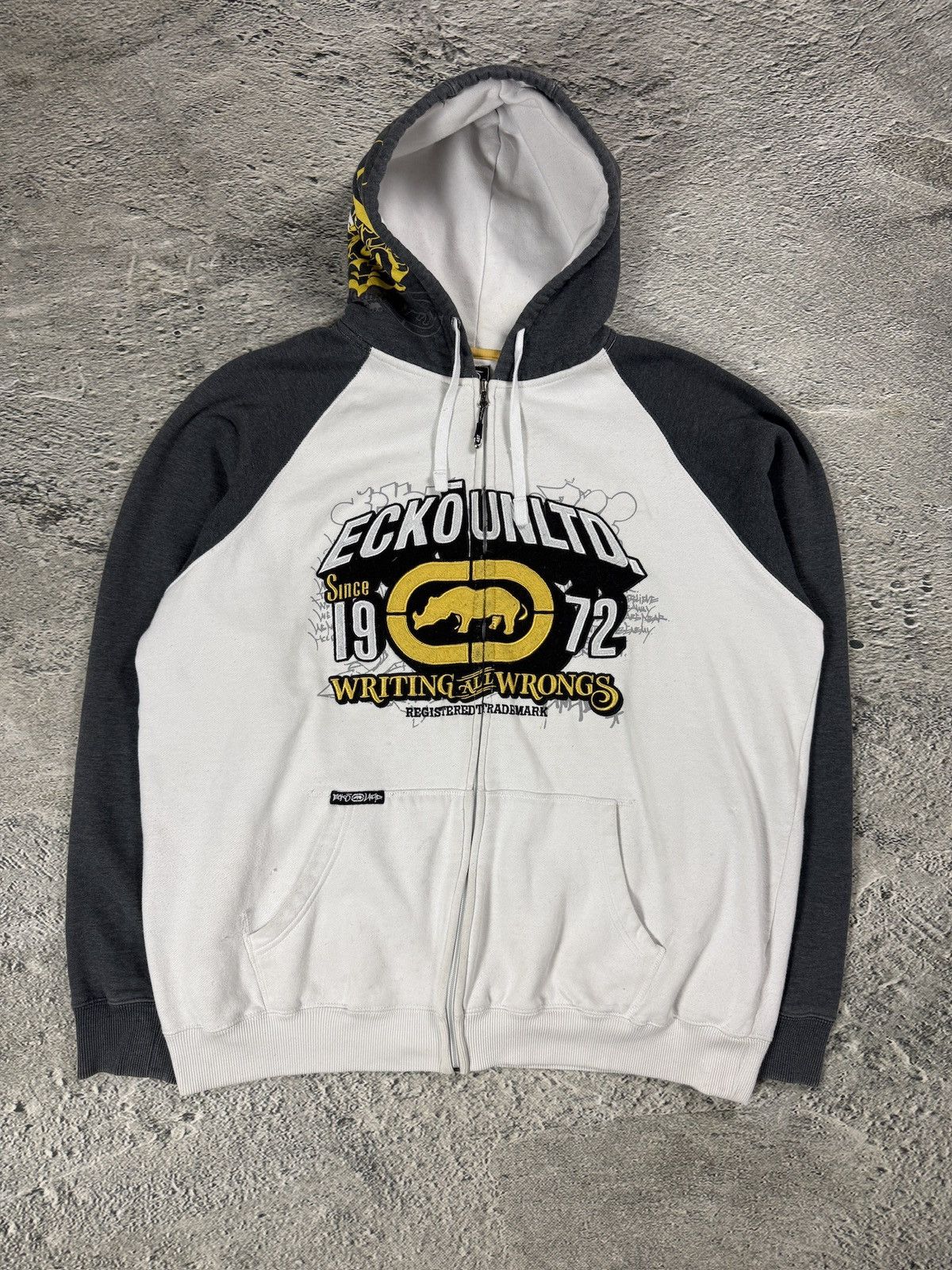 Ecko Unltd. Ecko Unltd vintage zip hoodie white grey yellow big logo Y2K Size US XL / EU 56 / 4 - 1 Thumbnail