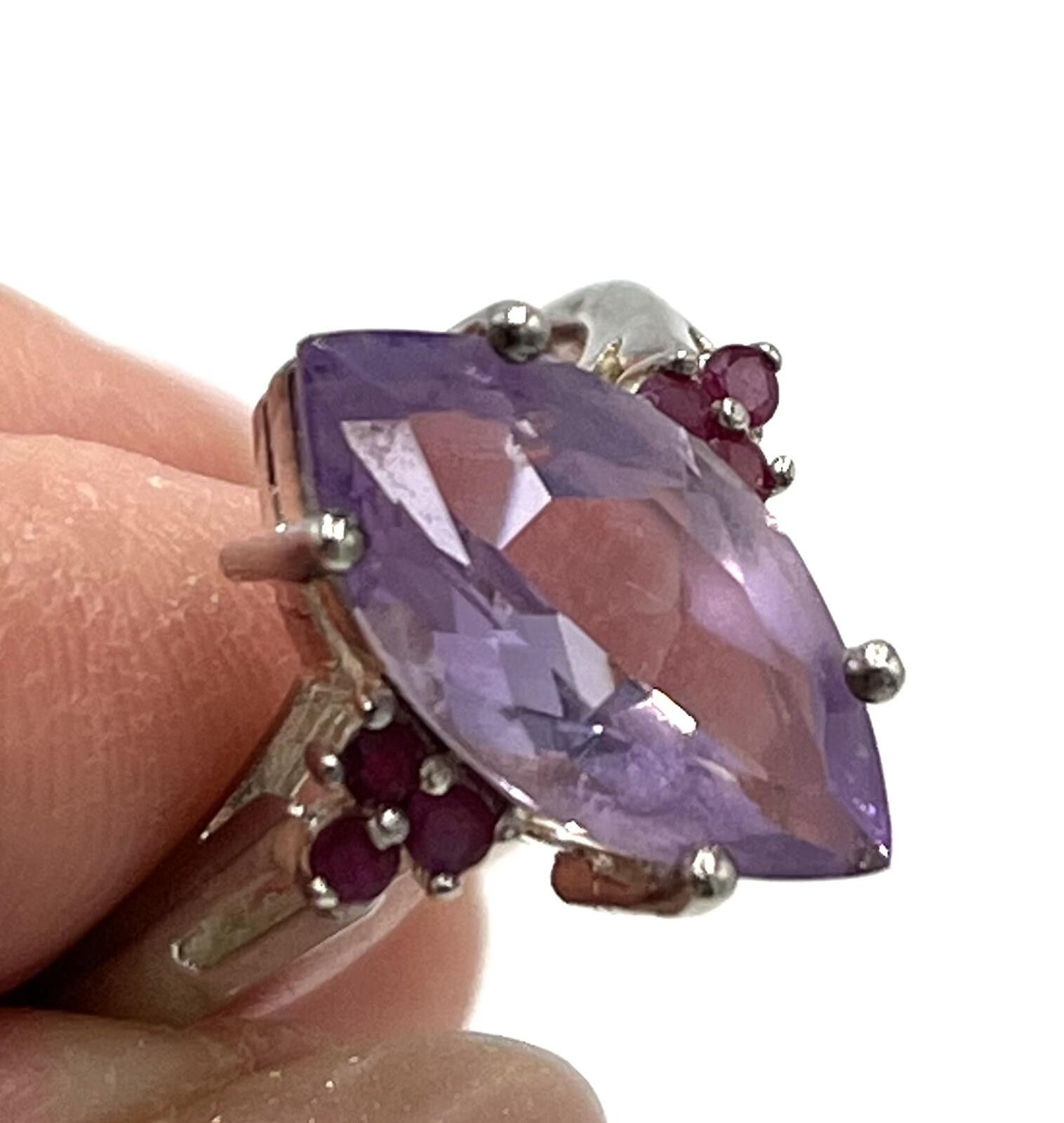 Other Vintage Sterling Silver Amethyst & Ruby Cocktail Ring Size ONE SIZE - 3 Thumbnail