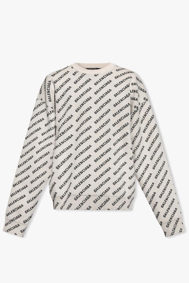 Balenciaga o1mt1gz1024 All-Over Crewneck Sweater in Chalky White/Black Size US M / EU 48-50 / 2 - 1 Thumbnail