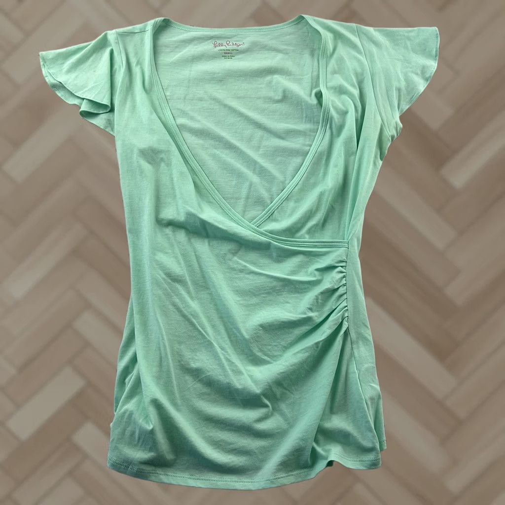 Lilly Pulitzer Lilly Pulitzer 100% Pima Cotton Short Ruffle Sleeve Top Women's S Green Blue Blouse Womens Short Sleeve Ruffle Accents 100% Cotton Size S / US 4 / IT 40 - 1 Thumbnail