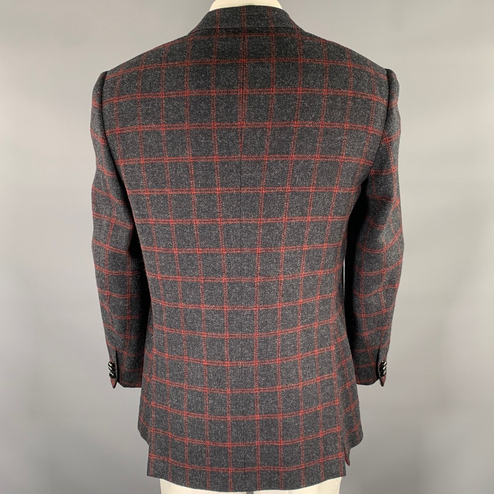 Brioni BRIONI Regular Grey Red Window Pane Wool Sport Coat Size 40R - 4 Thumbnail