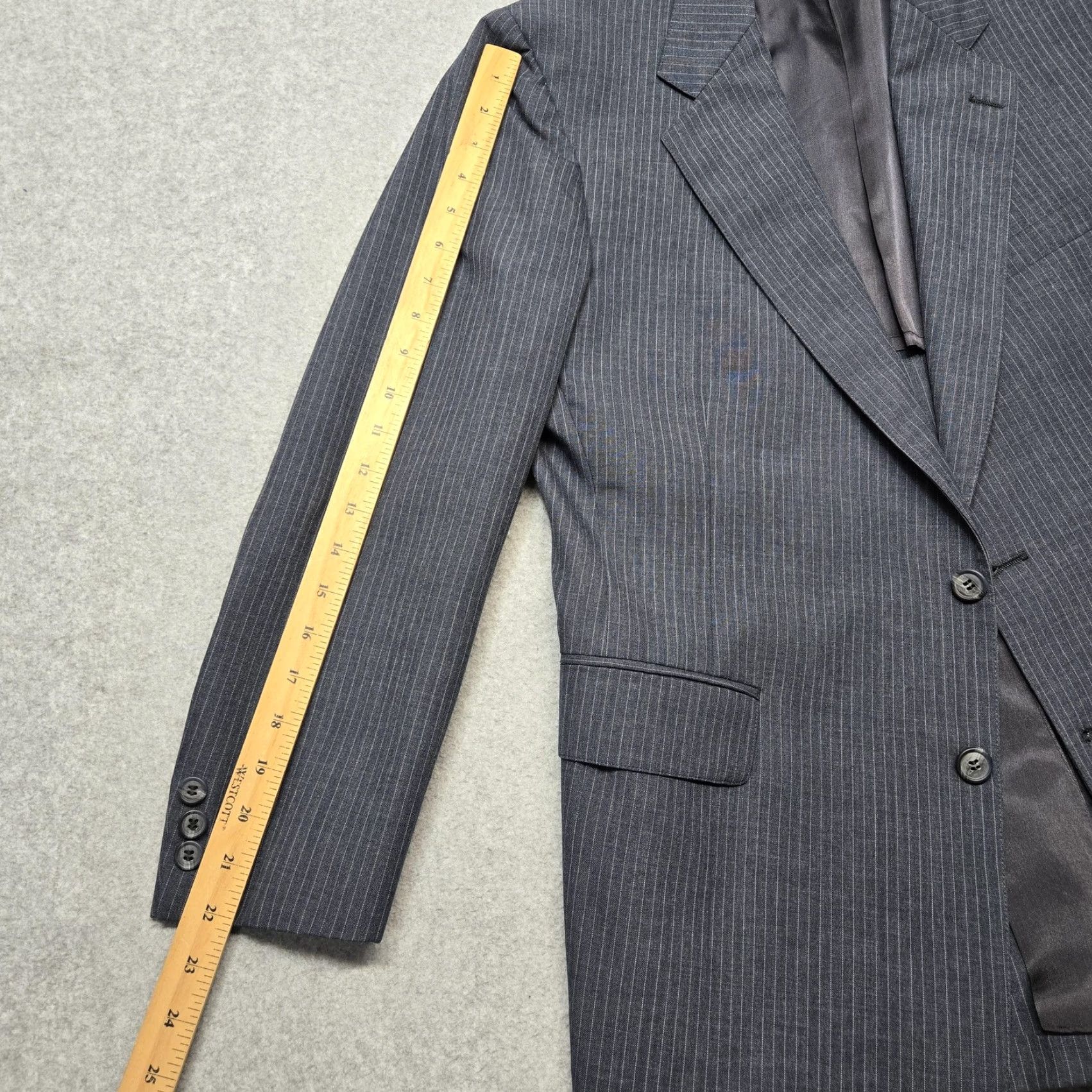Vintage Cricketeer Mens 2 Piece Suit Jacket Blue Striped Wool 42R Regular Notch Lapel Two-Button Front Single-Breasted Formal Business Size 42R - 7 Thumbnail
