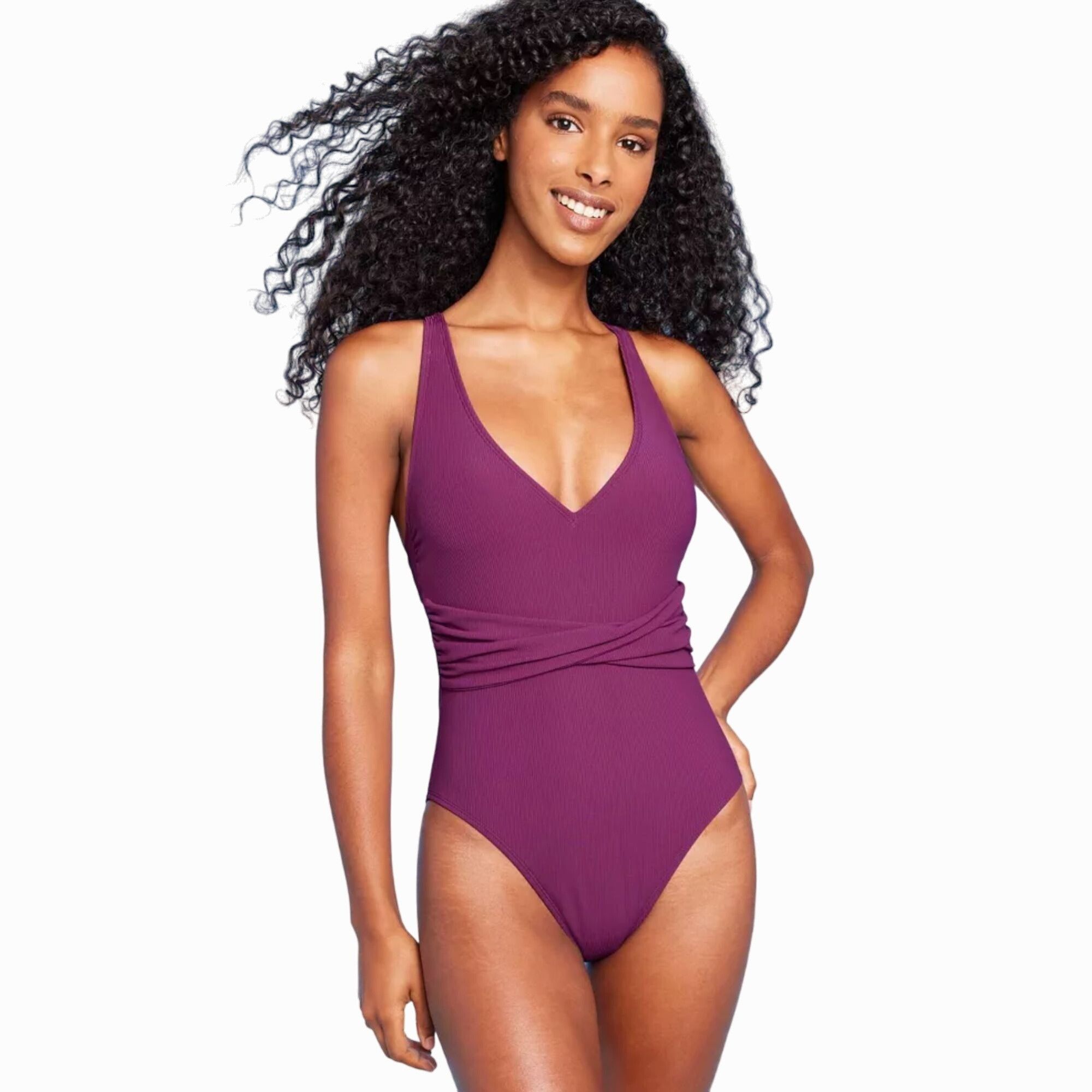 Other Shade & Shore - Women's Ribbed Plunge Twist-Front One Piece Size ONE SIZE - 1 Thumbnail