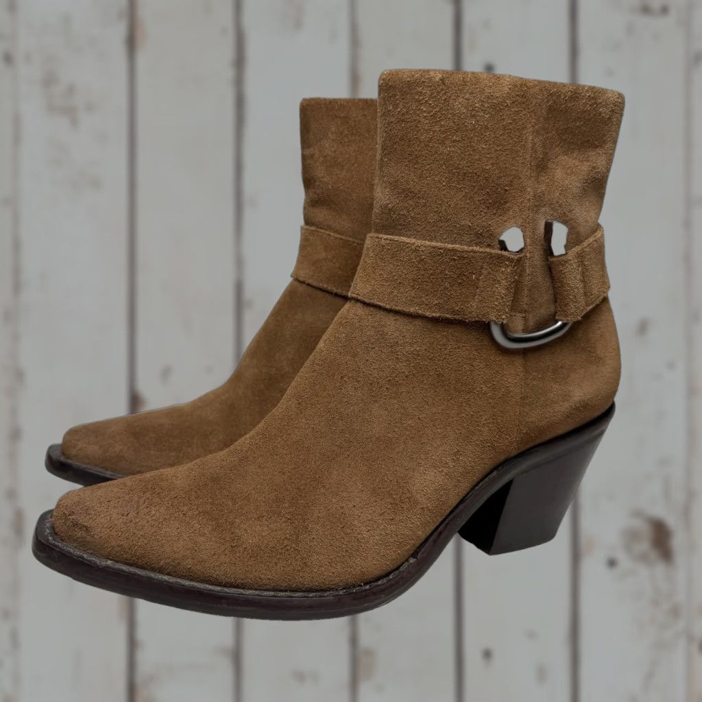 Vintage Antonio Melani Tabbie Oiled Suede Buckle Ankle Boots Women's Size 6M Brown Western/Bohemian Size US 6 / IT 36 - 1 Thumbnail