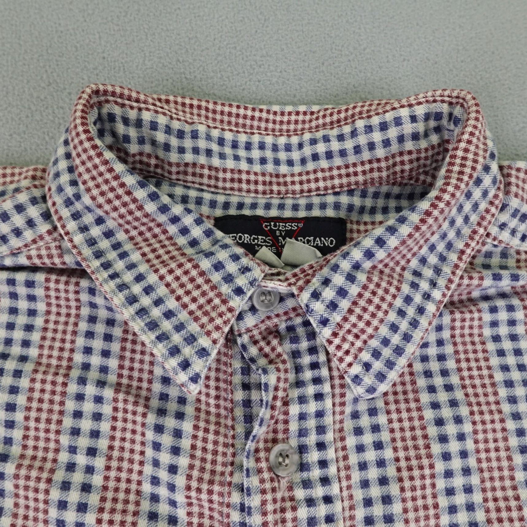 Guess VINTAGE GUESS Shirt Large Blue Red Plaid Flannel Button-Up 90s Workwear Mens Size US L / EU 52-54 / 3 - 2 Thumbnail