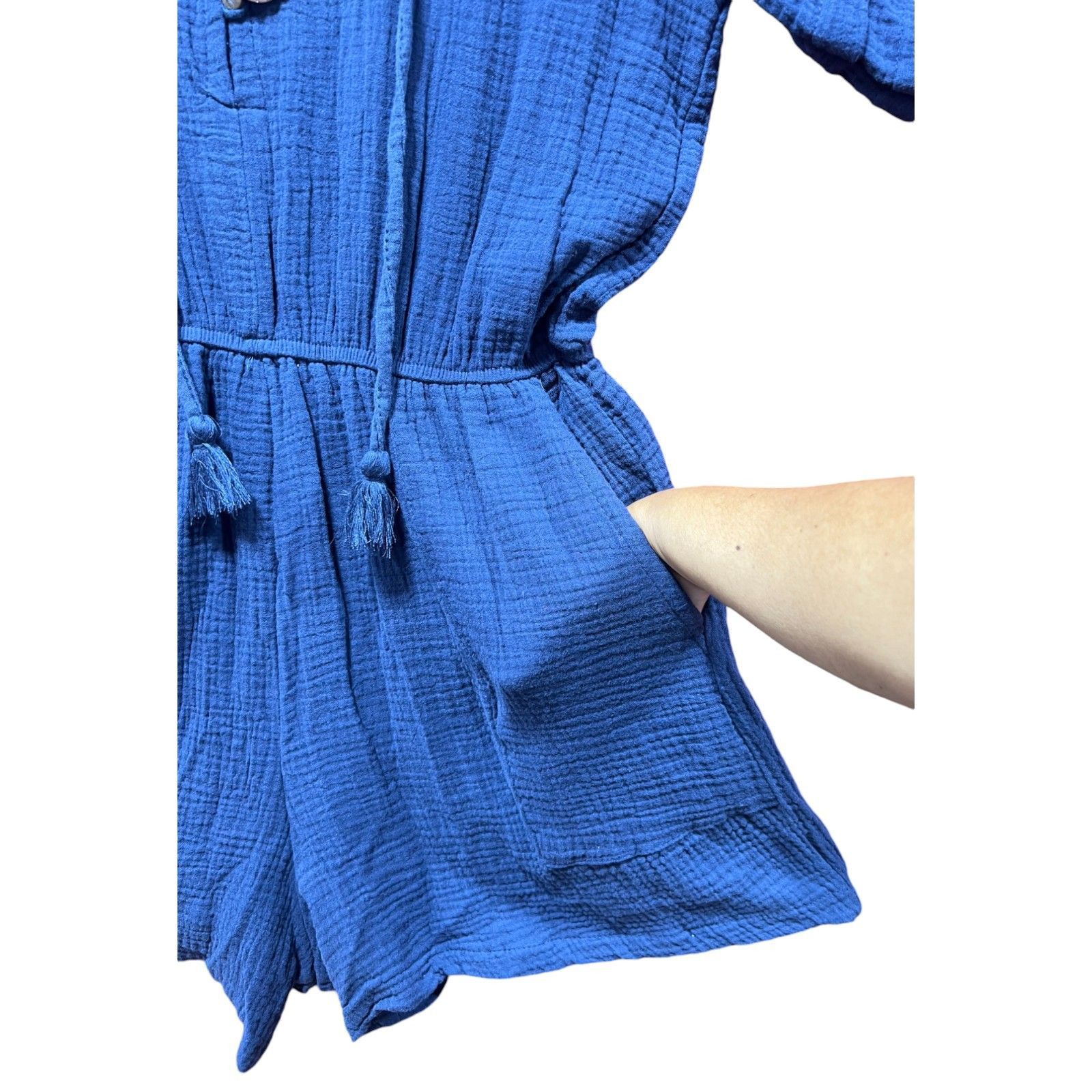 Other Knox Rose - Women's Short Sleeve Gauze Romper - Navy Blue - Size ONE SIZE - 16 Thumbnail