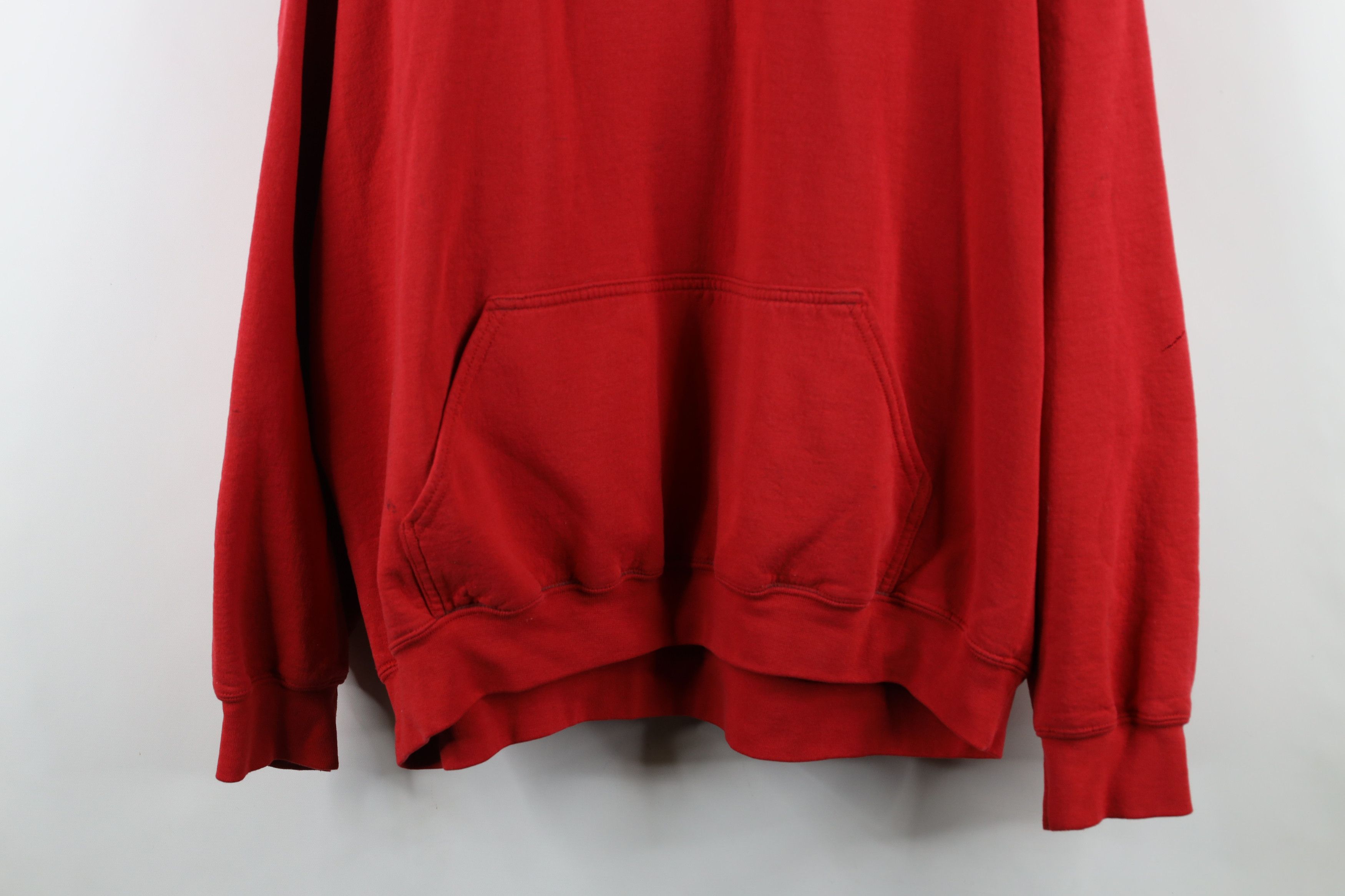 Vintage Vintage 90s Streetwear Thrashed Blank Hoodie Sweatshirt Red Size US XXL / EU 58 / 5 - 3 Thumbnail