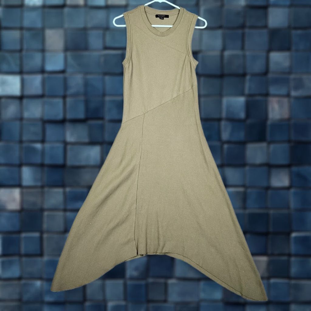Allsaints ALLSAINTS Gia Rib Midi Green Asymmetric Hem Sleeveless Dress Women's 8 Size M / US 6-8 / IT 42-44 - 1 Thumbnail